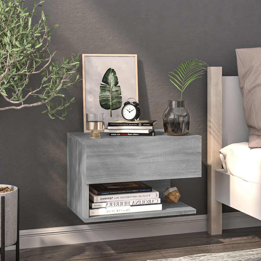 Walplus Wall Mounted Bedside Cabinet - Grey and Oak - 46 x 29.5 x 30 cm