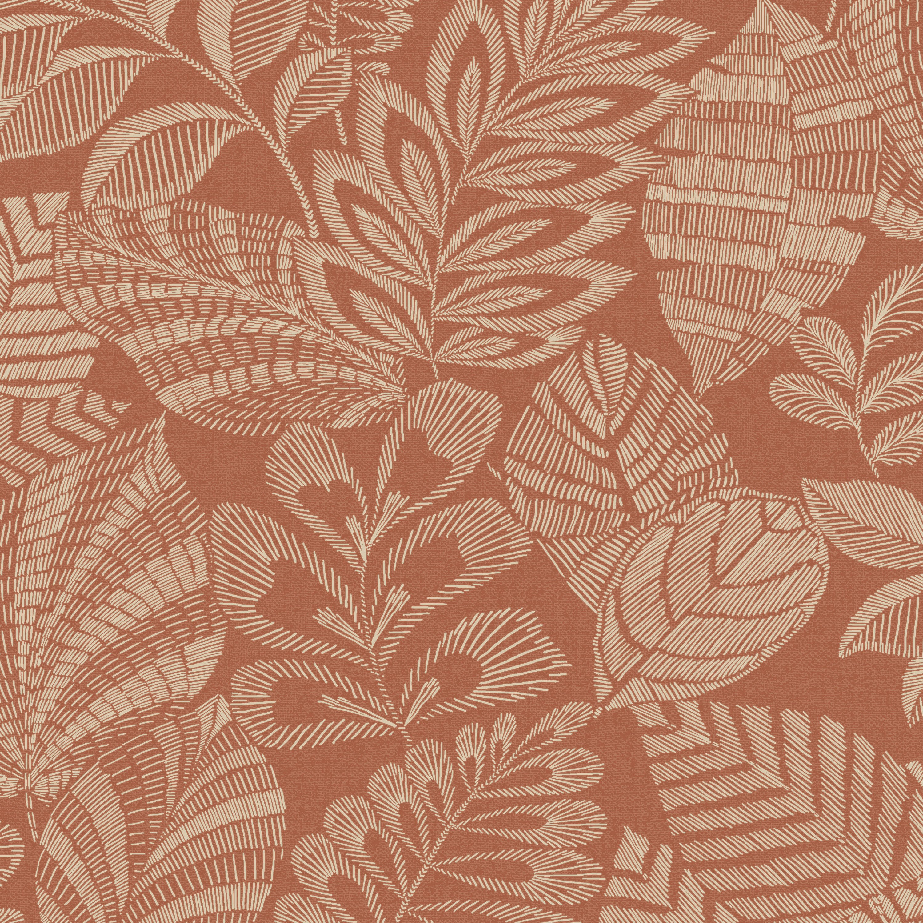 Grandeco Madou Stitched Leaves Blown Vinyl Wallpaper -  Red