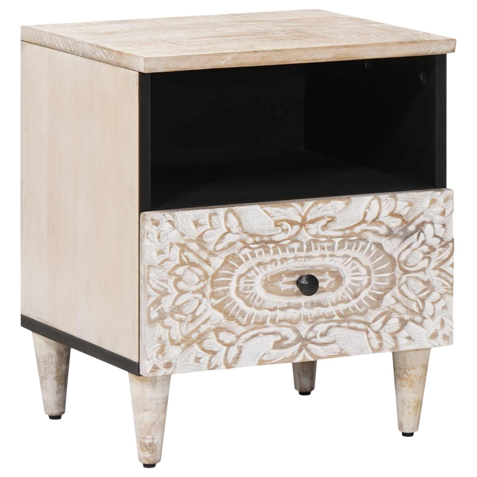 Walplus 1 Drawer Solid Wood Bedside Cabinet - White - 40 x 33 x 46 cm