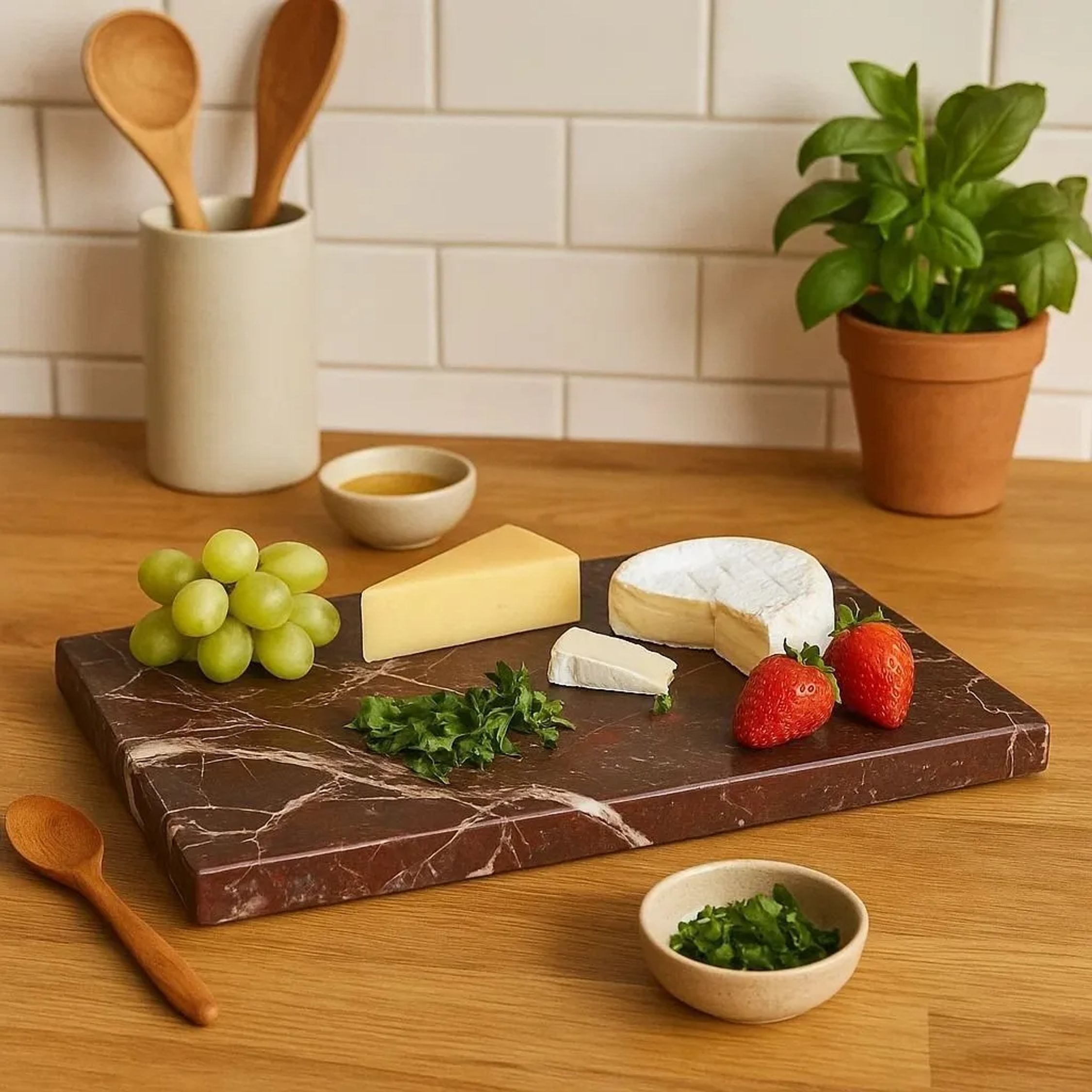 Orsina Salmo Rectangular Marble Chopping and Serving Board – Red and White