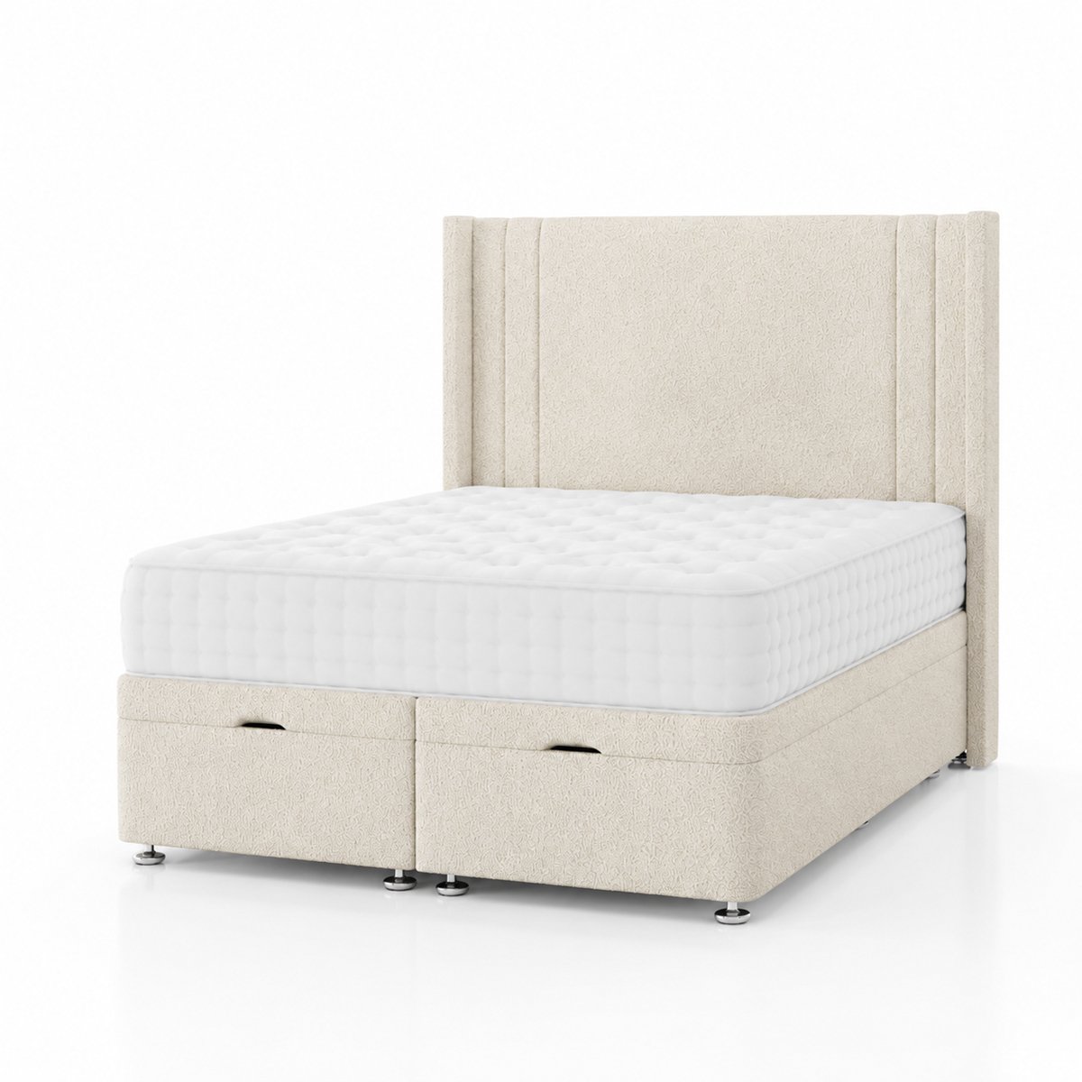 Comfy Deluxe Savannah 6ft Super King  Boucle End Lift Ottoman Bed Set - Cream