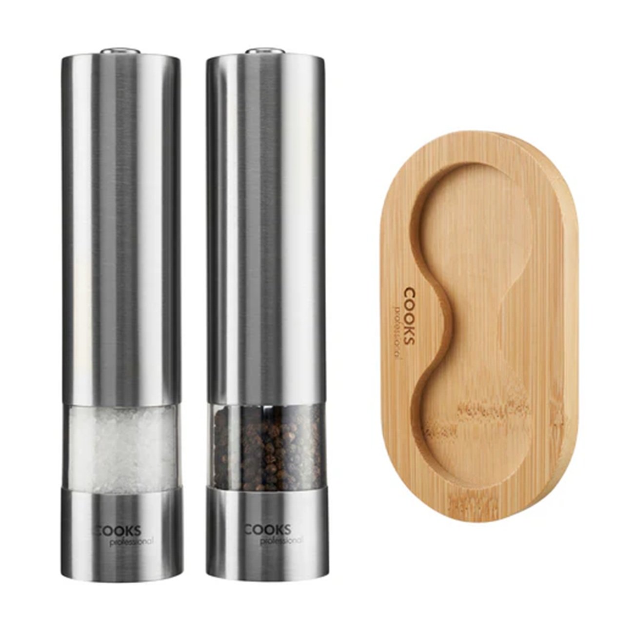 Cooks Professional Electric Salt and Pepper Mill Set with Base - Silver