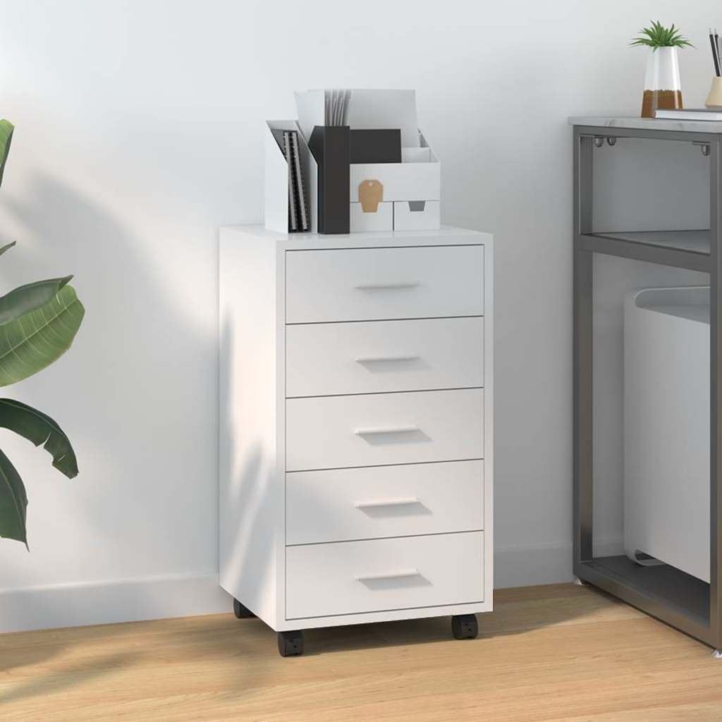 Walplus Engineered Wood Drawer Cabinet - White Gloss - 33 x 38 x 63 cm