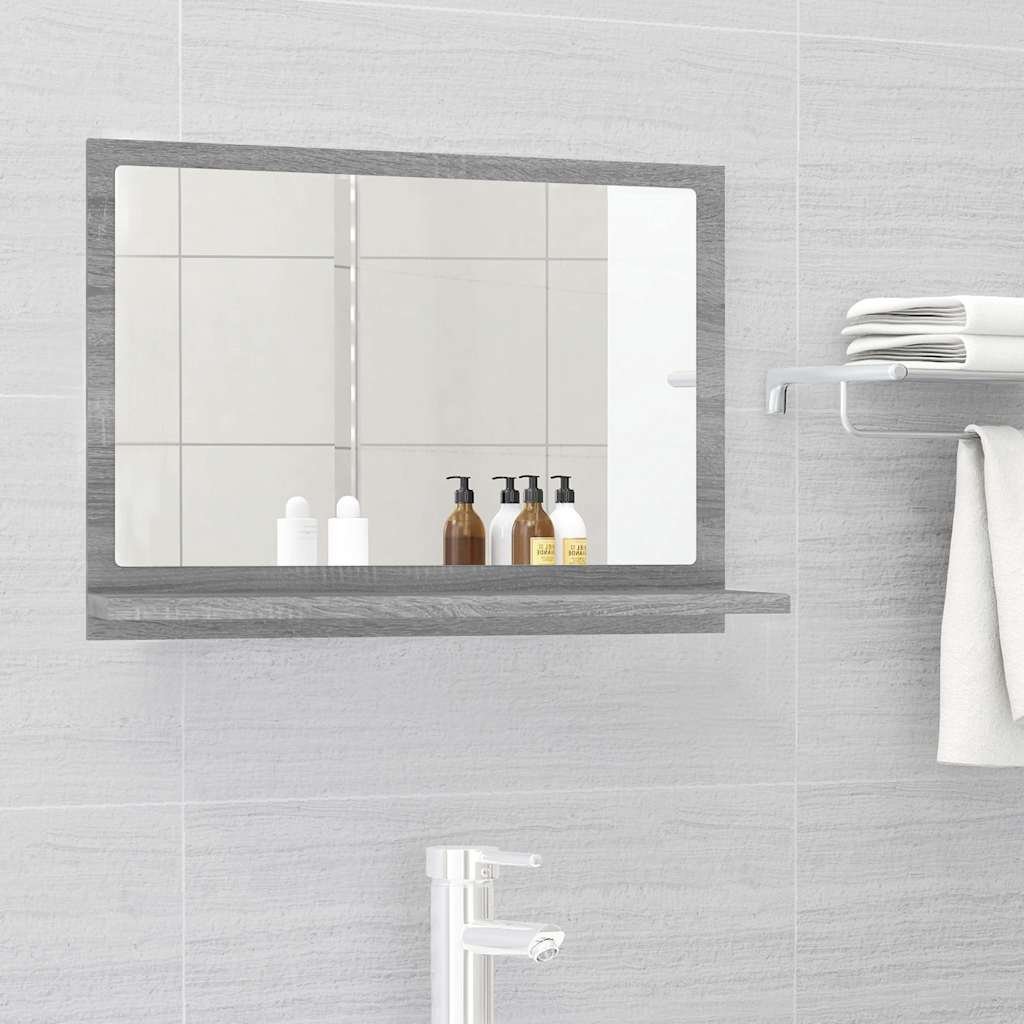 Walplus Engineered Wood Bathroom Mirror - Grey Sonoma - 60 x 10.5 x 37 cm