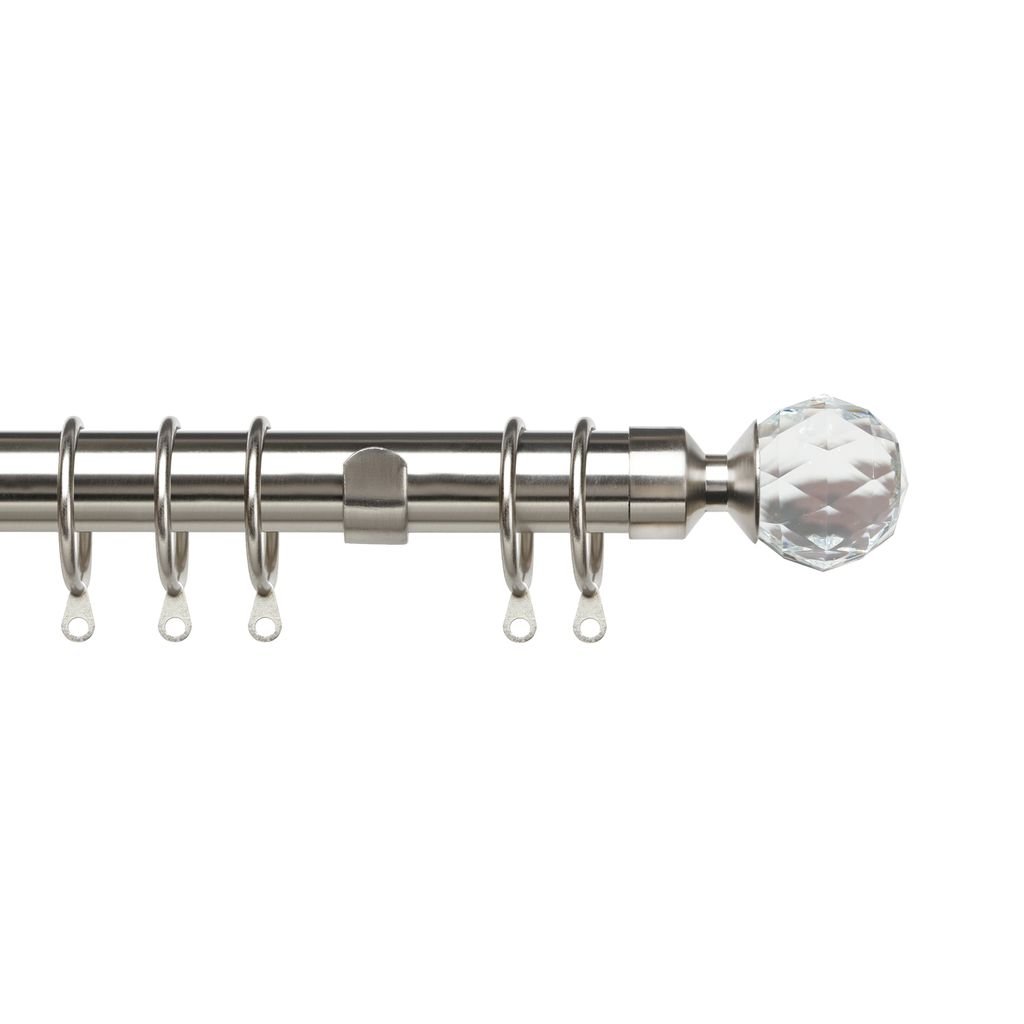 New Edge Blinds 25-28mm Silver Extendable Crystal Curtain Pole - 170cm - 300cm