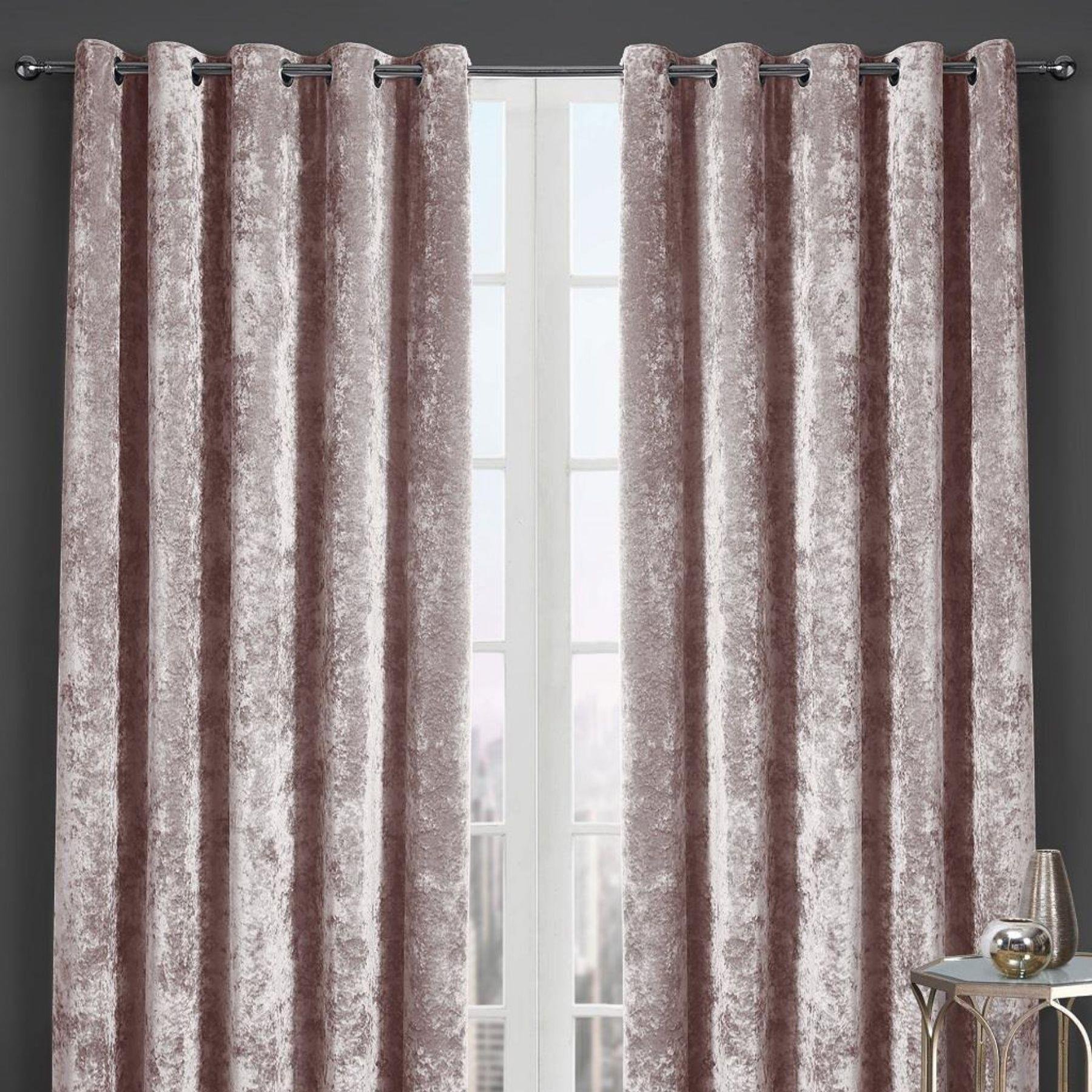 HomeSpace Direct Crushed Velvet Eyelet Curtains - Blush - 168 x 137cm