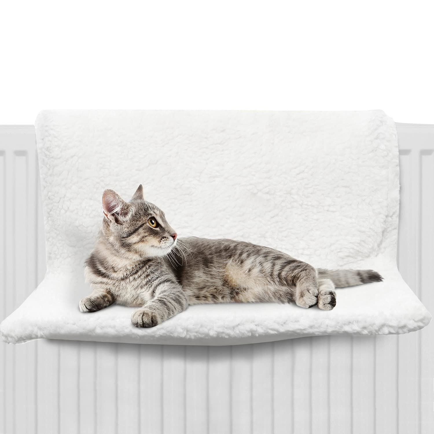 FurDreams 48 x 33cm Hanging Faux Fur Radiator Cat Bed - White