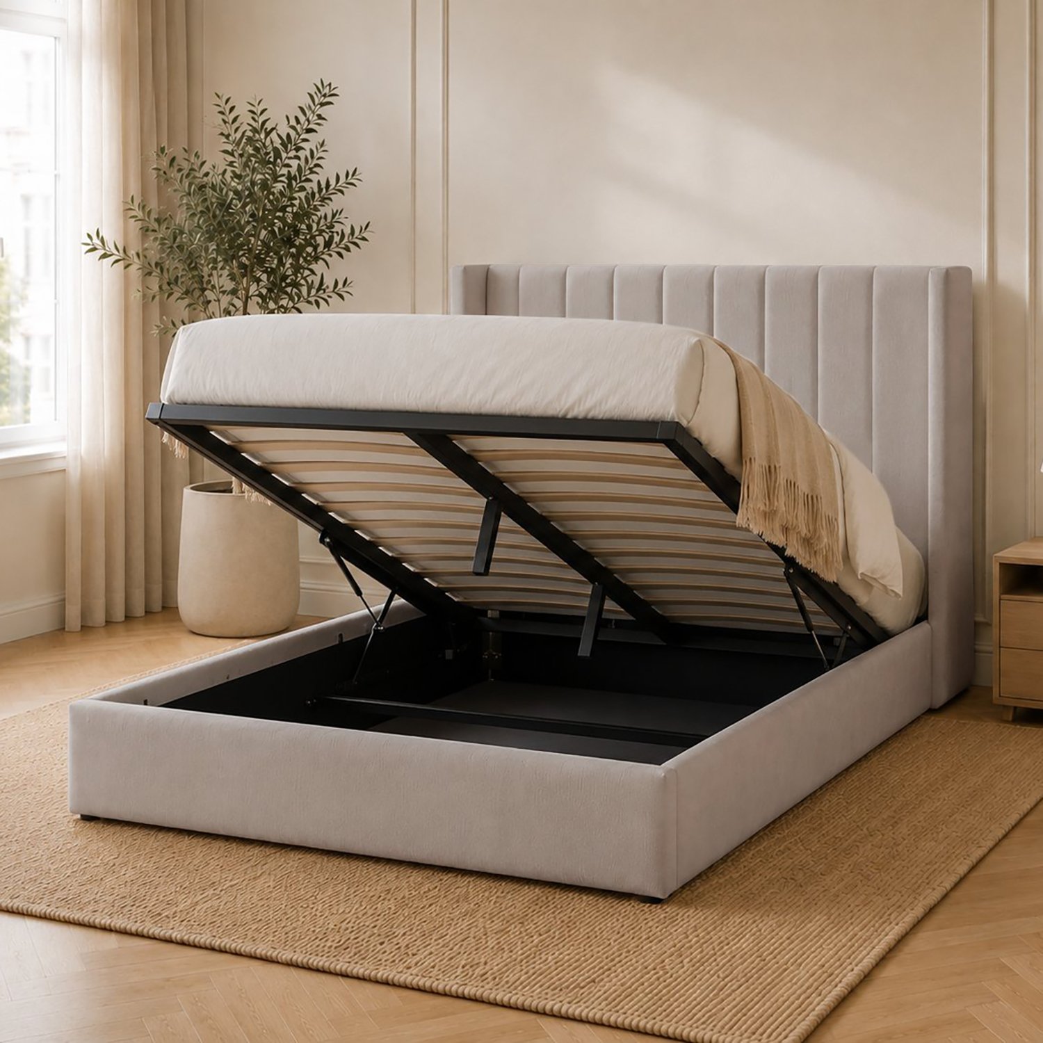 Snuggle Beds Noah Kingsize Fabric Ottoman Bed Frame - Stone Grey