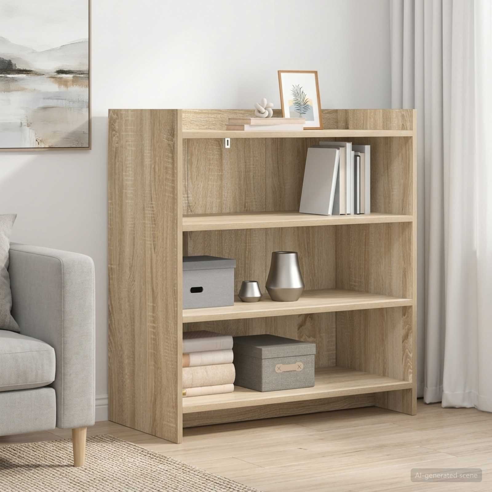 Walplus 3 Shelf Rectangular Sideboard - Sonoma Oak - 75 x 36 x 80 cm