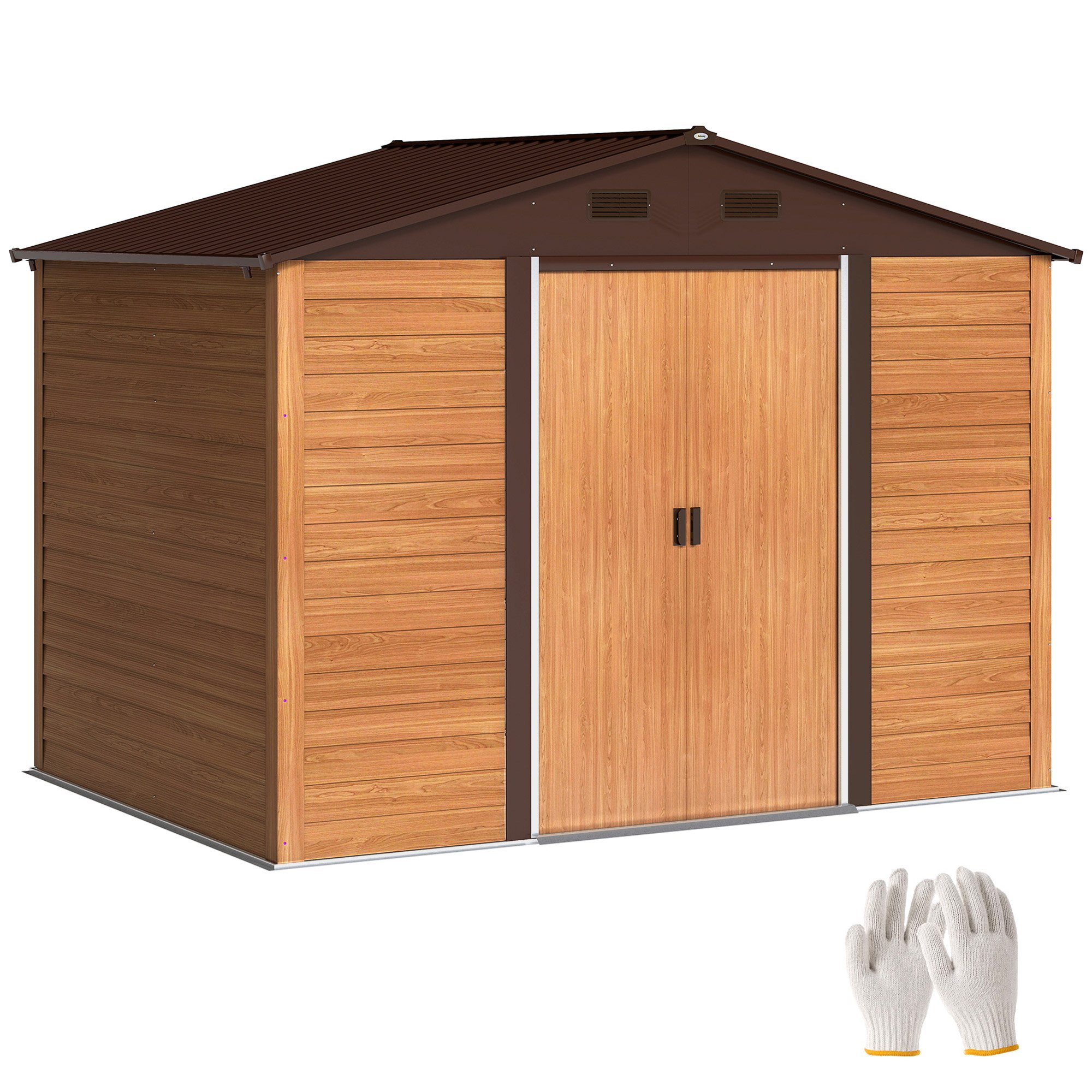 Outsunny Ventilated Metal Sliding Door Garden Shed – Brown