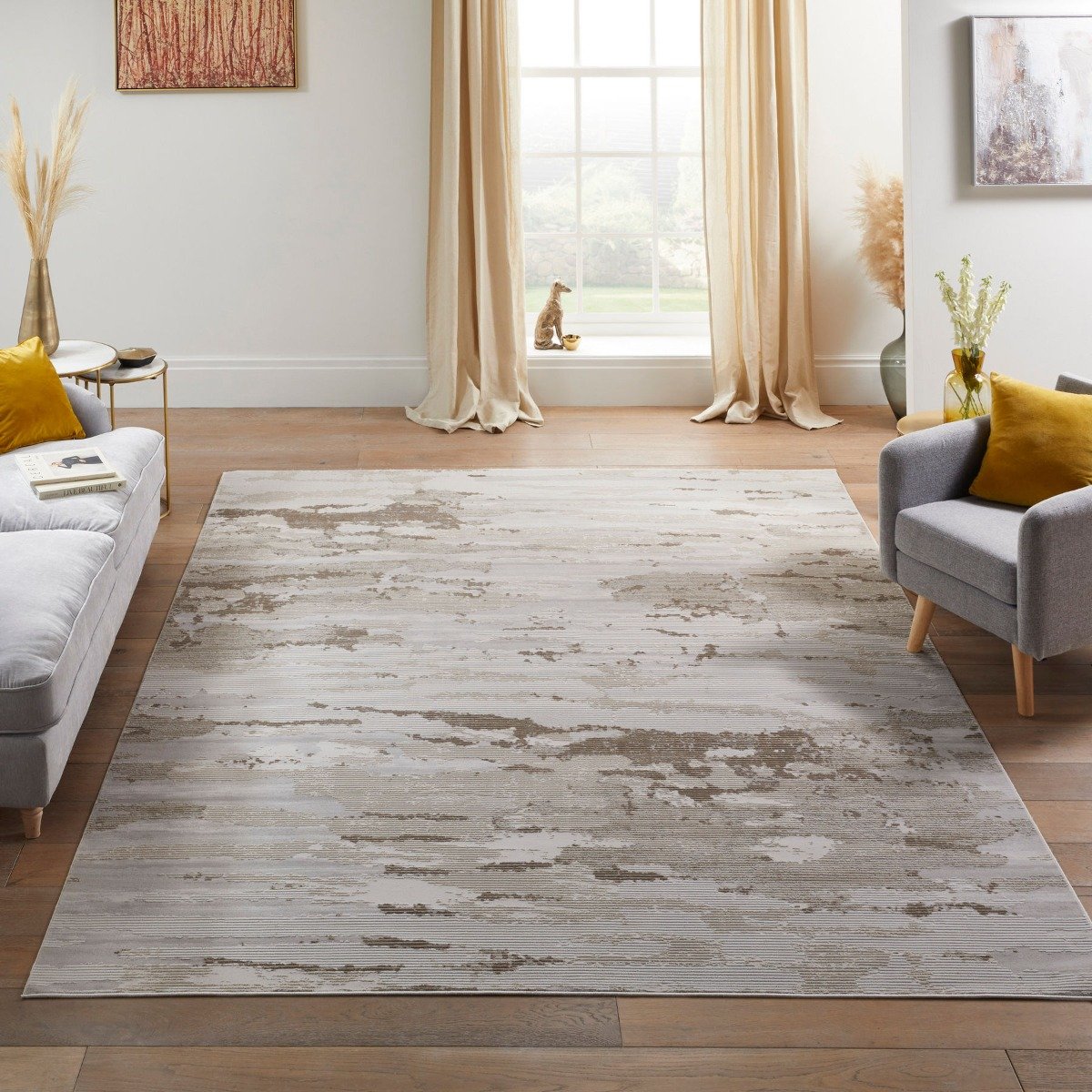 Mega Flooring Beige Modern Abstract Rug - 80 x 150cm