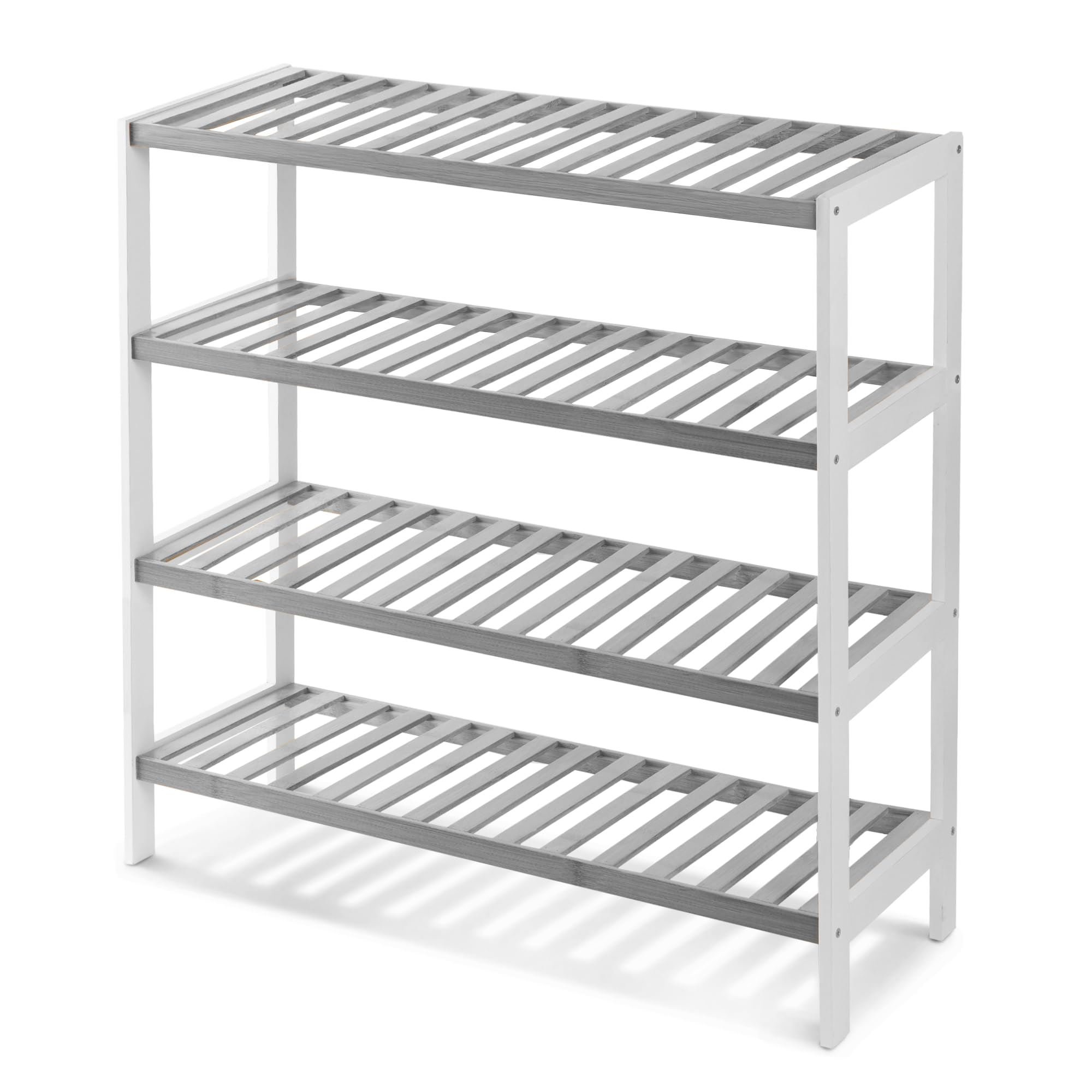 Keplin 4 Tier Bamboo Shoe Rack - Grey & White