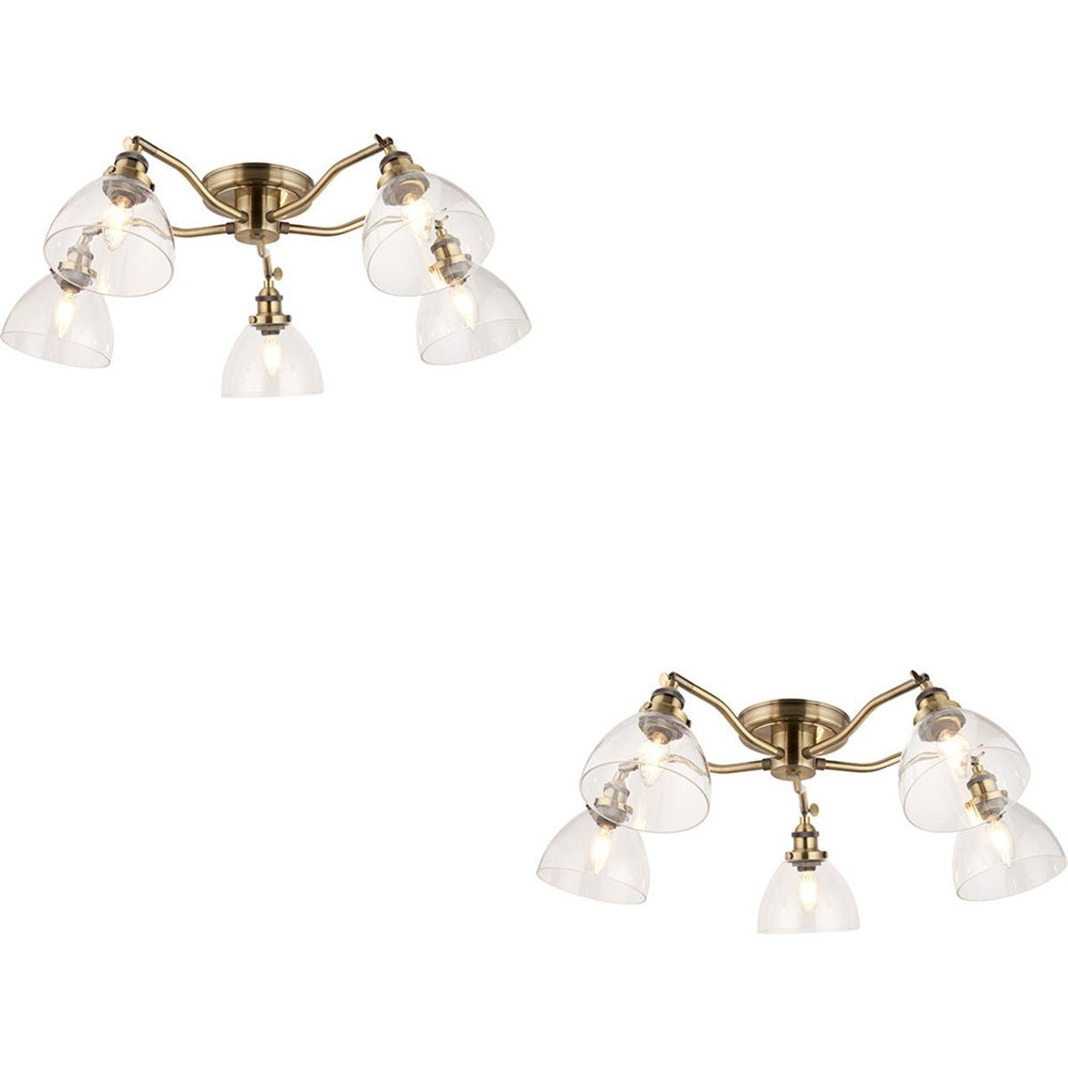 Loops Direct Set of 2 5-Light Semi Flush Ceiling Light - Antique Brass