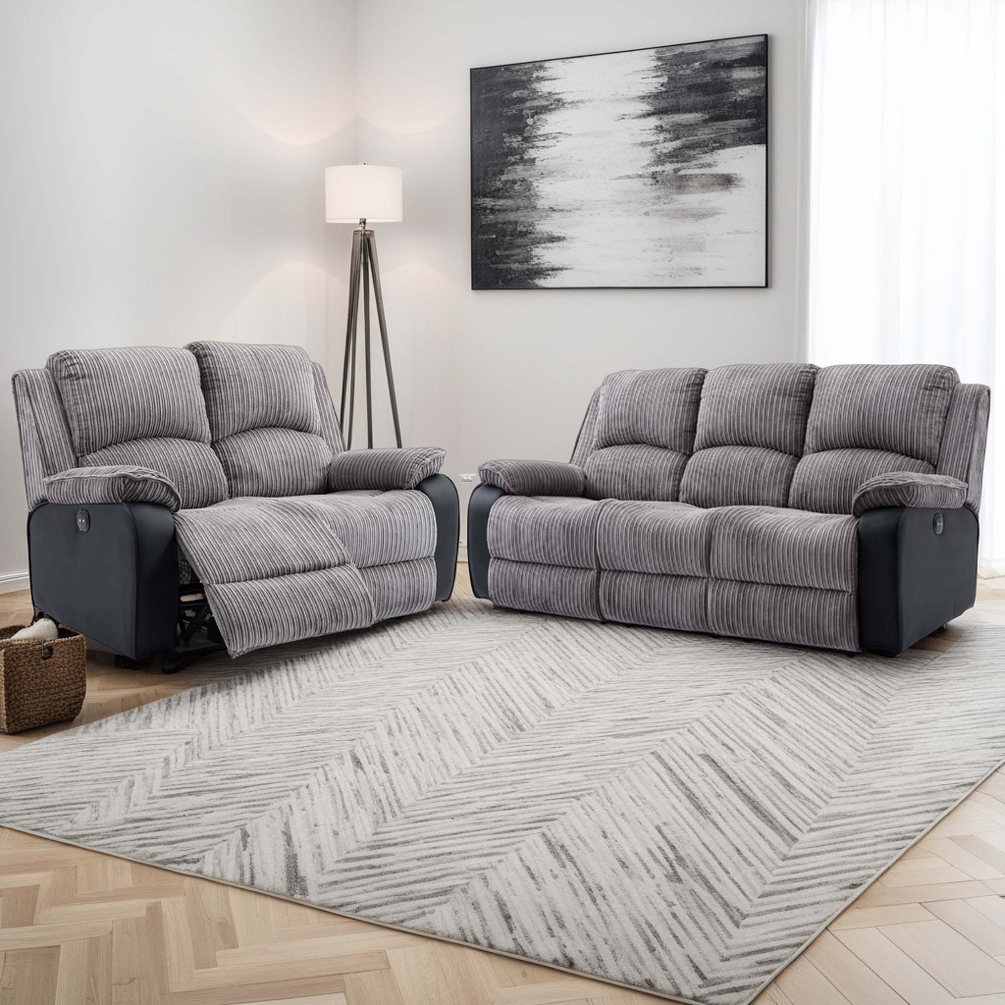 Furniture Online Postana Electric Recliner 2+3 Seater Sofa Set - Grey