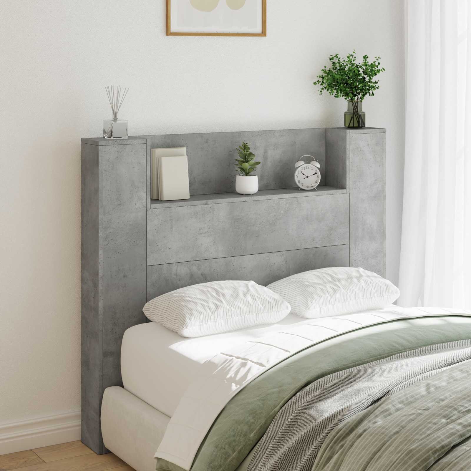Walplus Wood LED Storage Headboard - Granite Grey - 120 x 16.5 x 103.5 cm