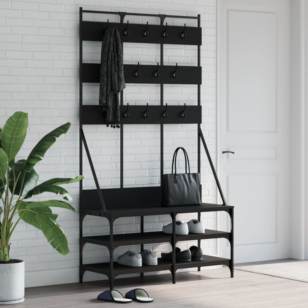 Walplus Clothes Rack with Shoe Storage - Black - 100 x 40 x 184 cm