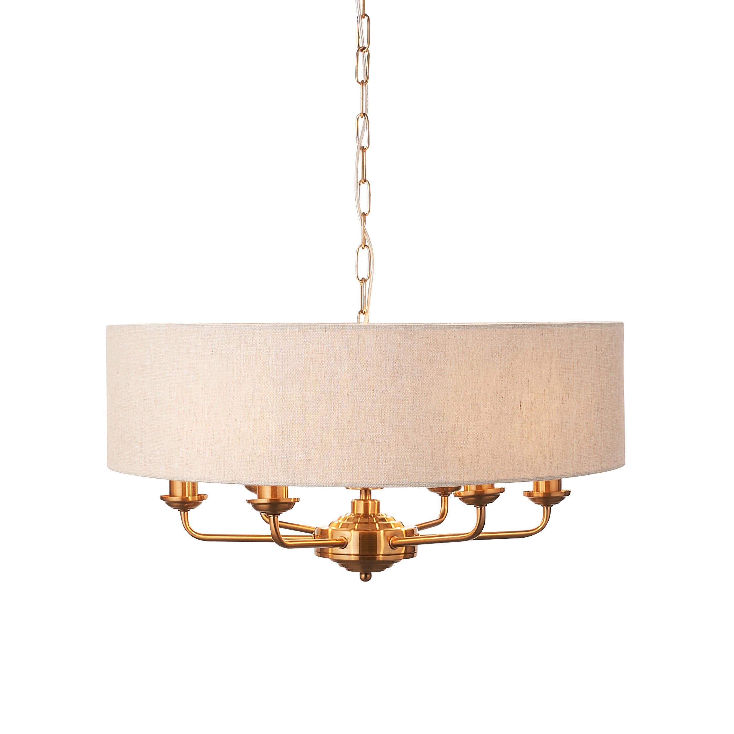Loops Direct Fabric and Steel 6-Light Pendant - Vintage Brass and Natural Linen
