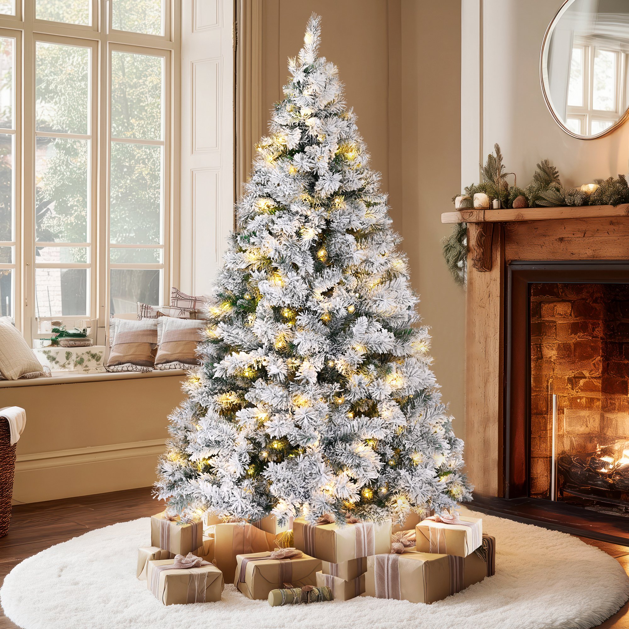 VeryMerry Snowy Pre-Lit Christmas Tree with Warm White LEDs - 7FT