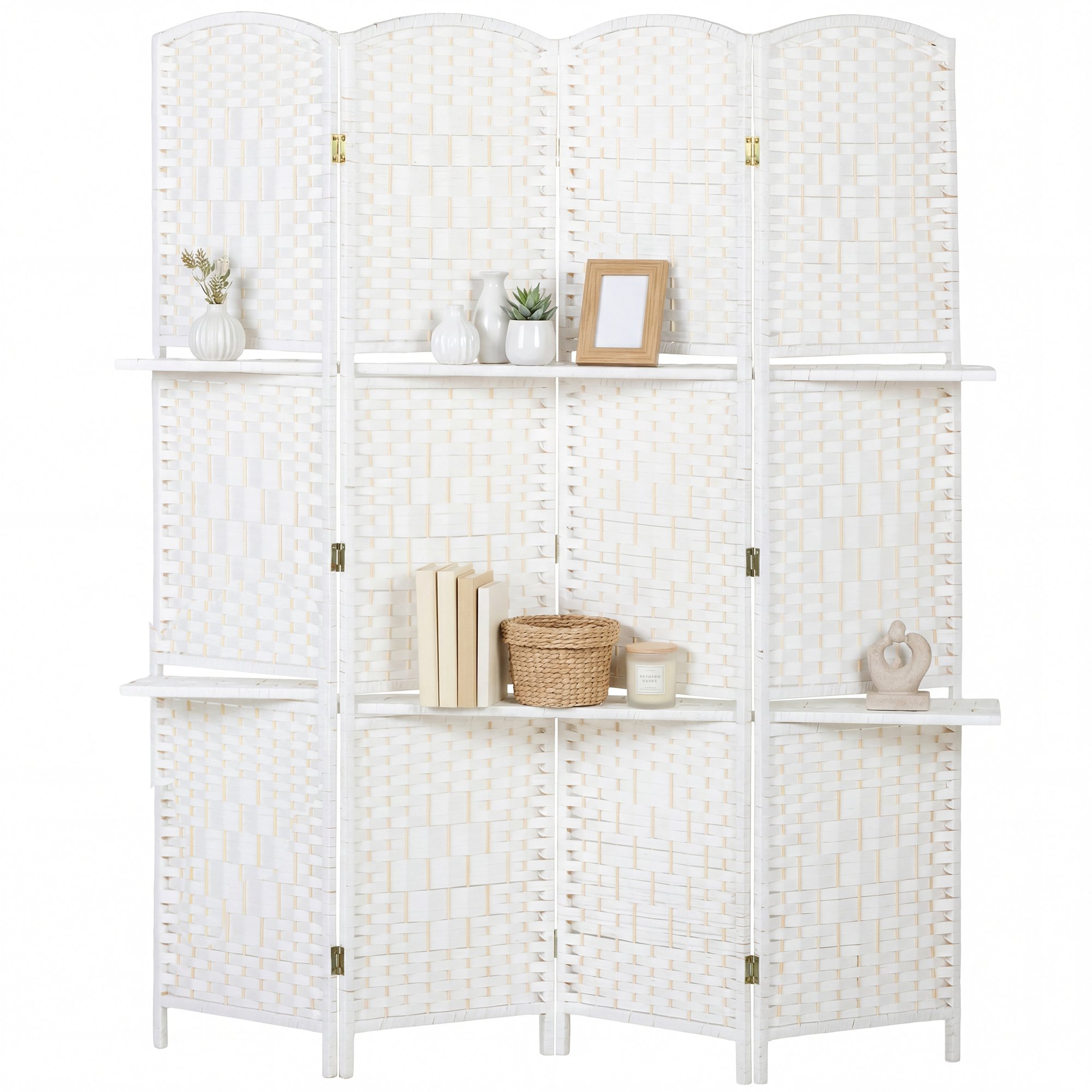 HOMCOM 160 x 170cm 4 Panel Folding Paper Rope Room Divider – White