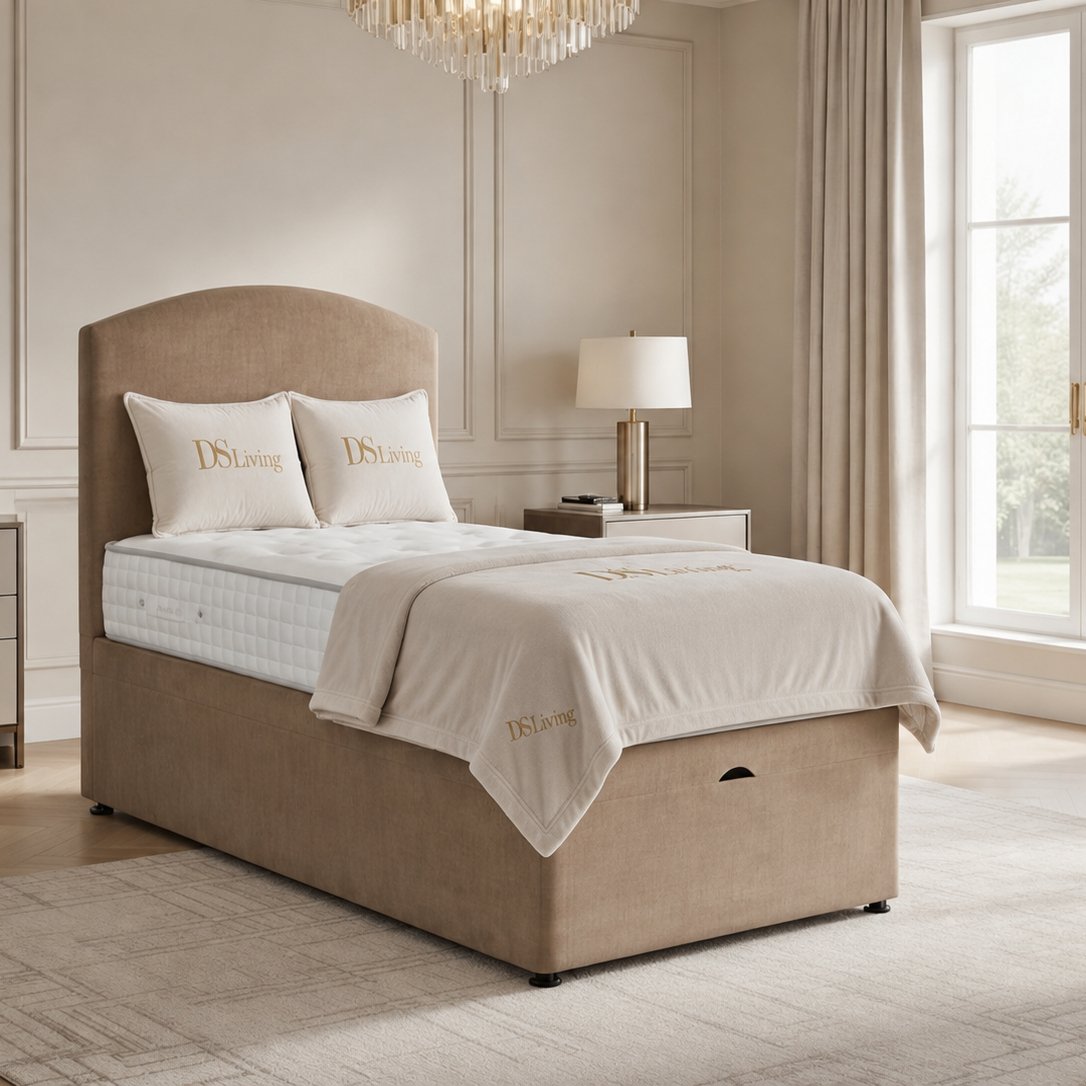 DS Living Opulence Single Upholstered Ottoman Bed Frame - Mink