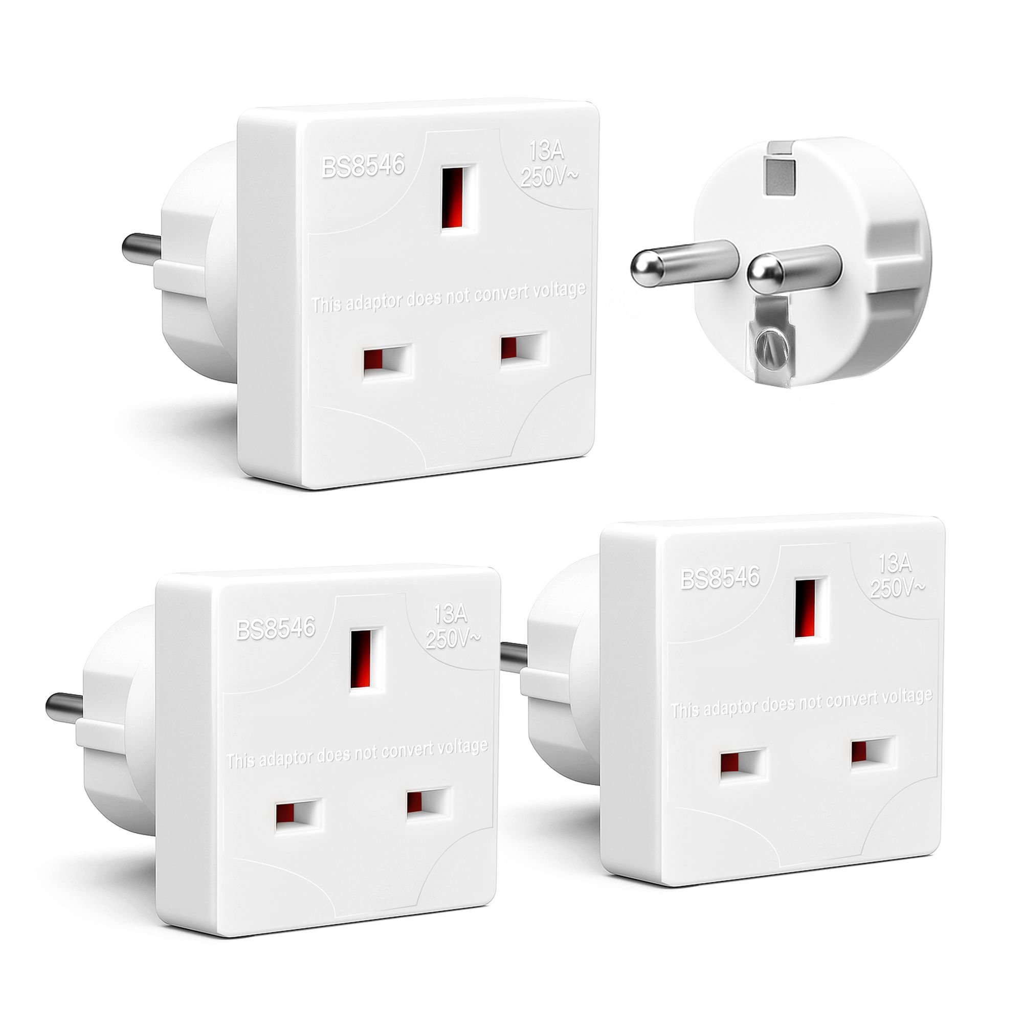 Desiretech Pack of 3 UK to EU Travel Plug Adaptor - White