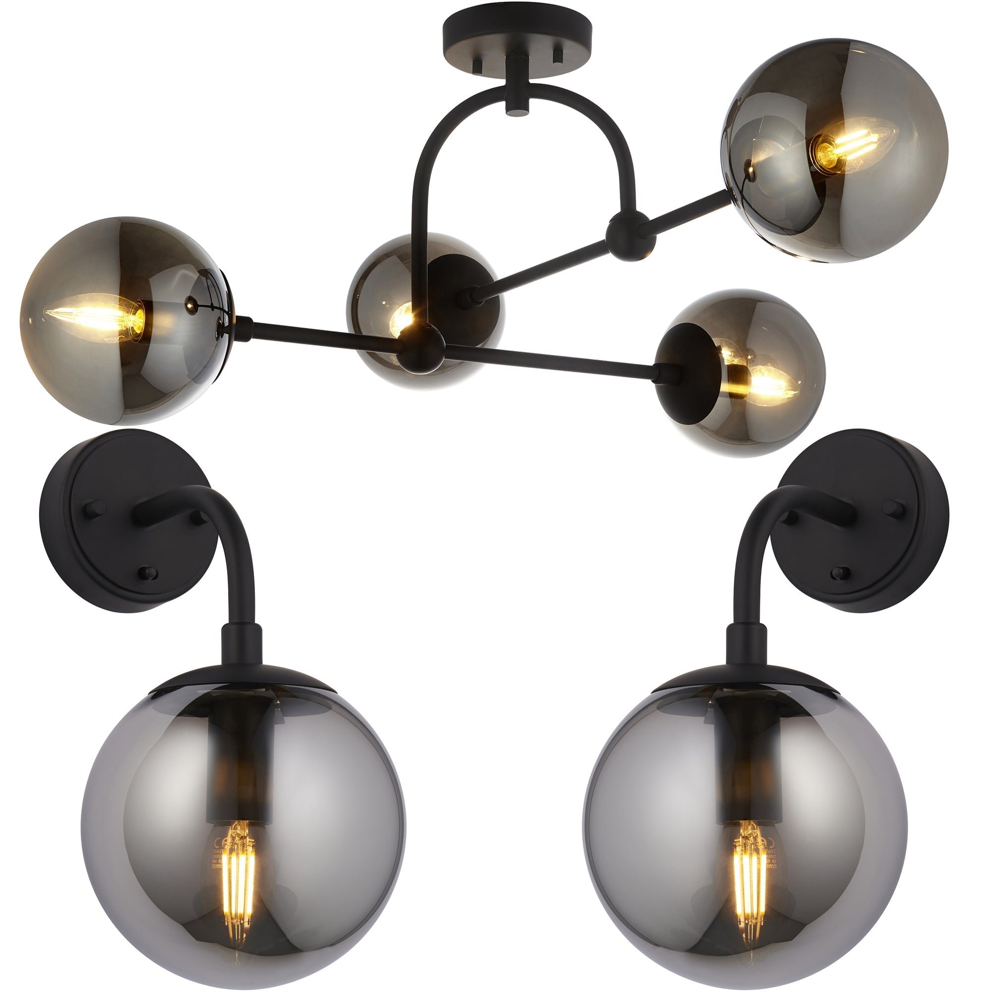 Loops Direct Chandelier Set - Matt Black And Smoked Mirror Glass