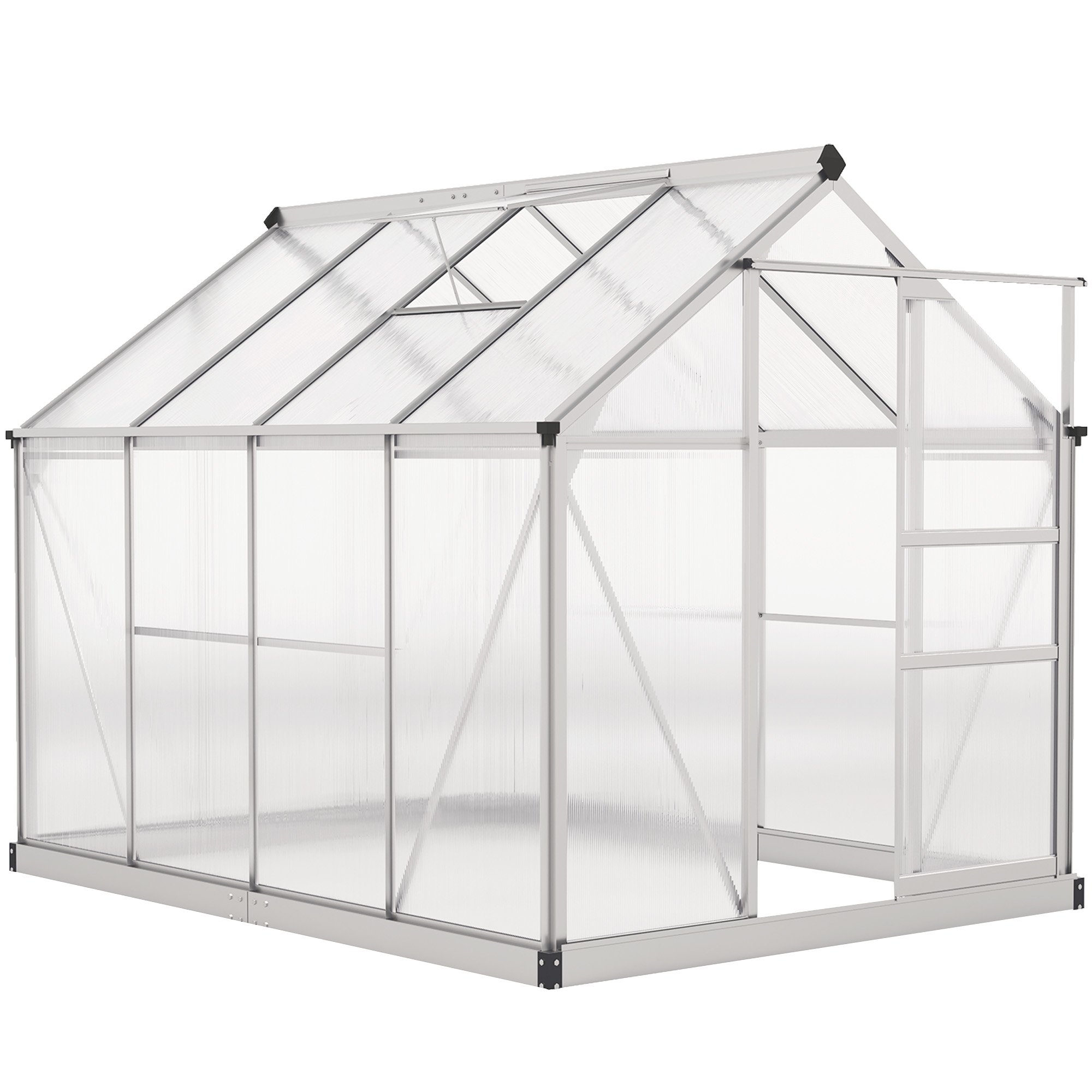 Outsunny Polycarbonate Aluminium Frame Greenhouse with Foundation – Silver