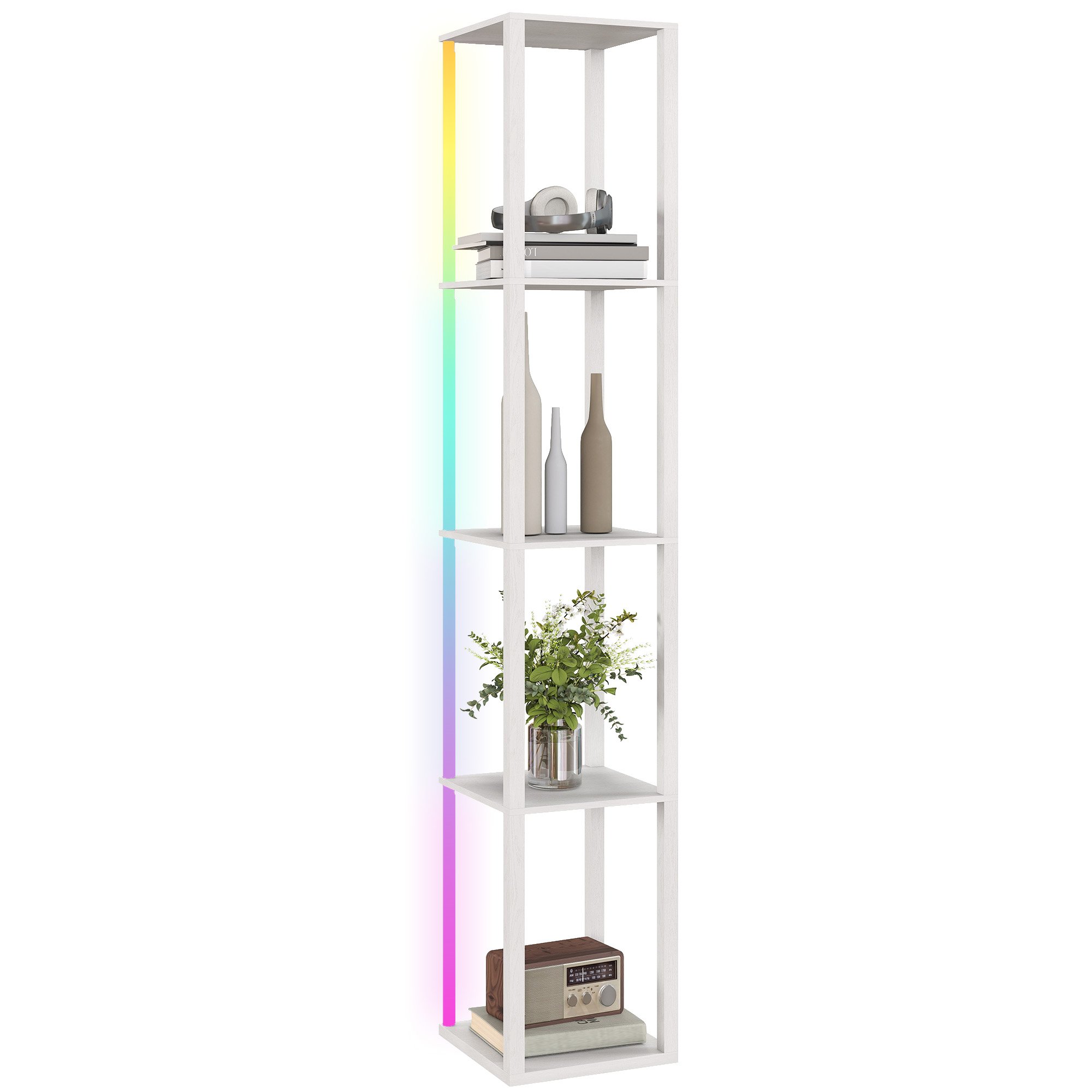 HOMCOM RGB LED Dimmable Shelf Floor Lamp - White