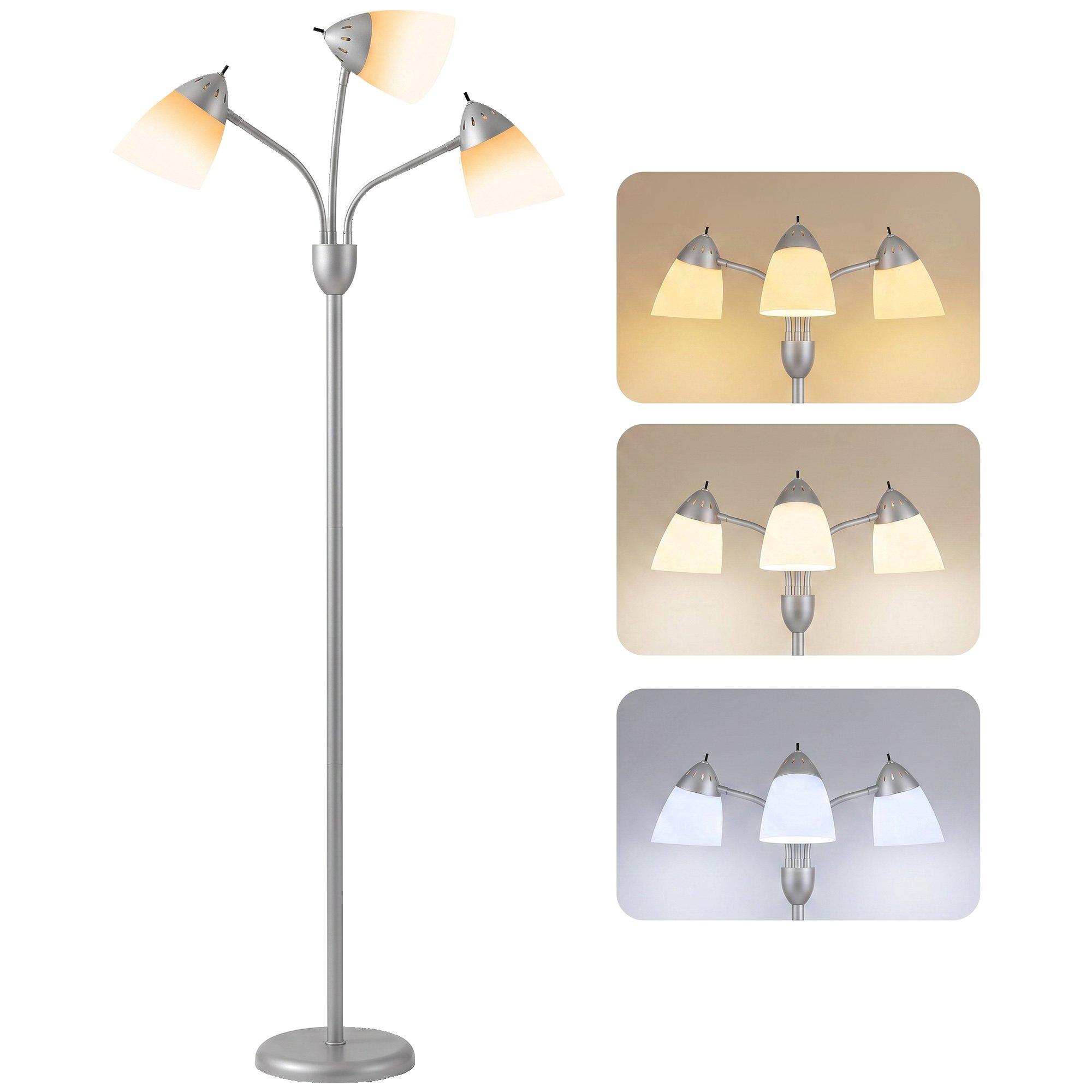 HOMCOM Industrial Arc Dimmable Tree Floor Lamp - Silver Tone