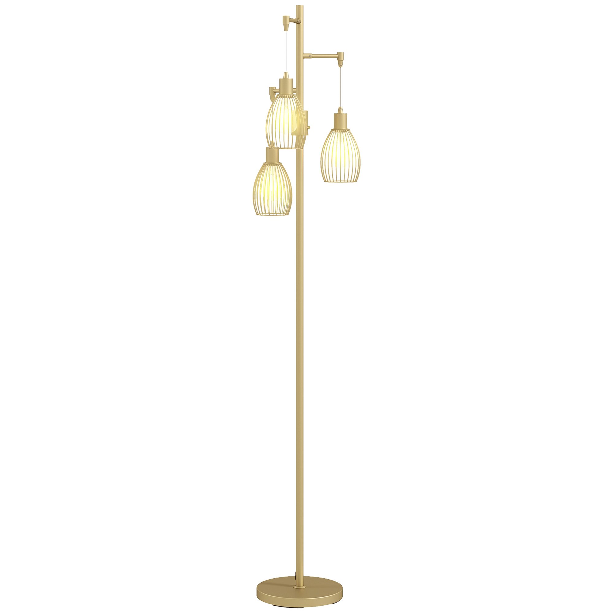 HOMCOM 3-Light Dimmable Steel Floor Lamp - Gold