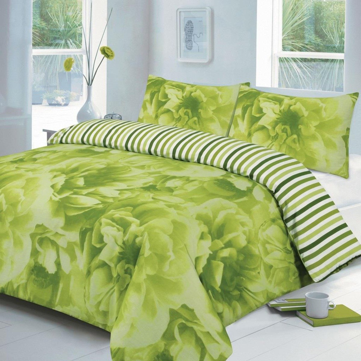 HomeSpace Direct Rose Lime Duvet Cover Set - Double