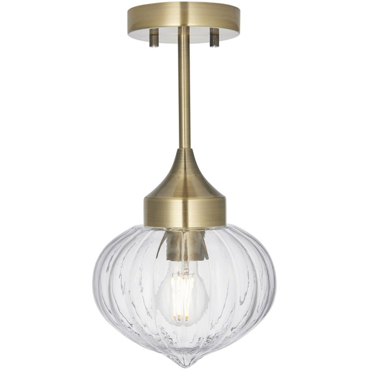 Loops Direct Steel and Glass Semi Flush Ceiling Light - Antique Brass Plate