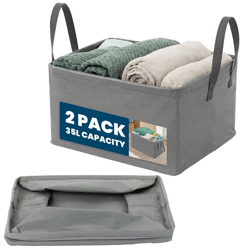 LIVIVO Set of 2 Collapsible Fabric Laundry Storage Bags - Grey