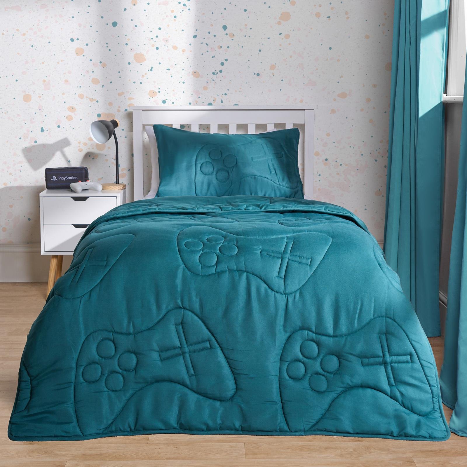 OHS Teal Kids Quilted Gaming 7.5 Tog Coverless Duvet Set - Single