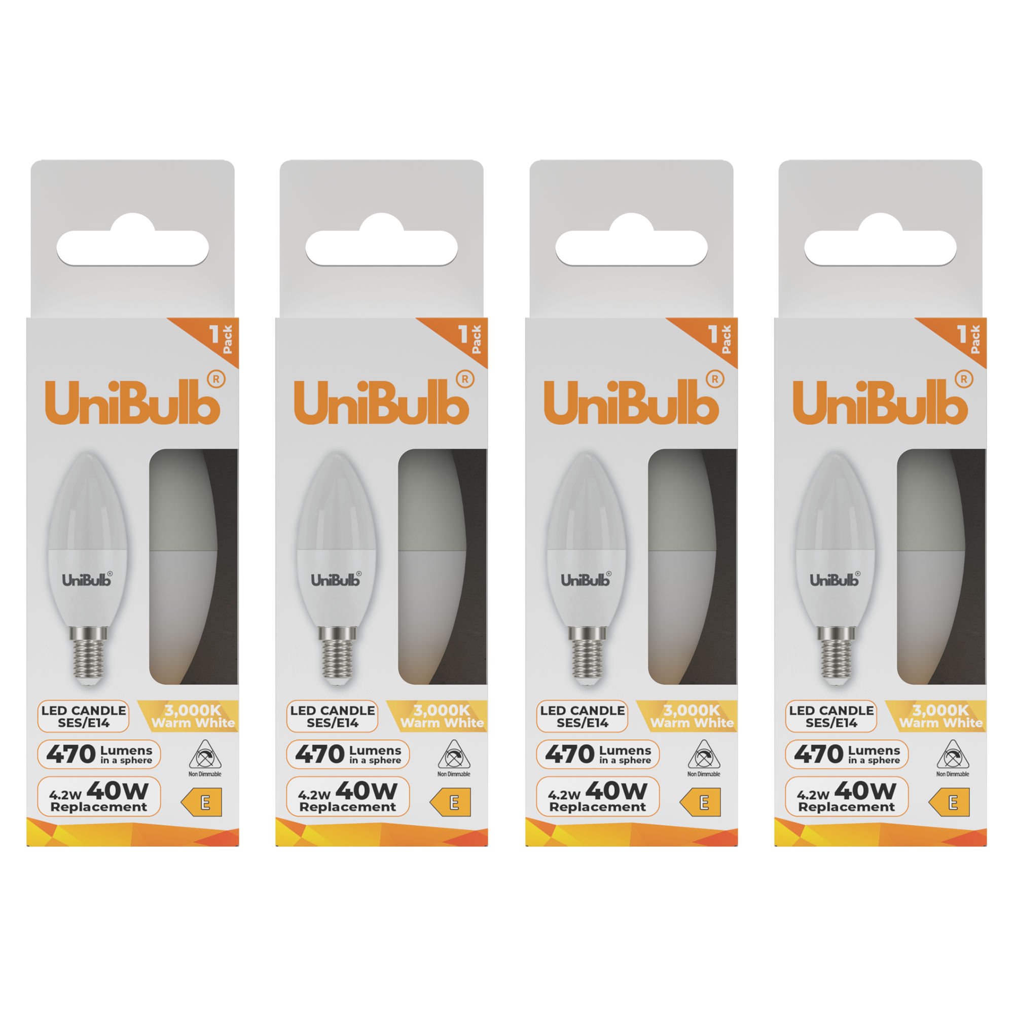 UniBulb 4.2W LED Warm White Candle E14 Light Bulb - Pack of 4