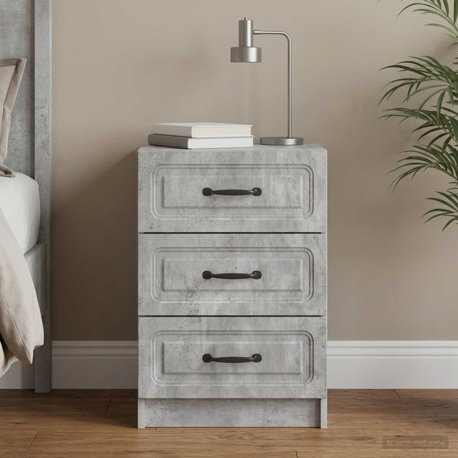 Walplus Engineered Wood Bedside Table - Concrete Grey - 43 x 41 x 63.5 cm