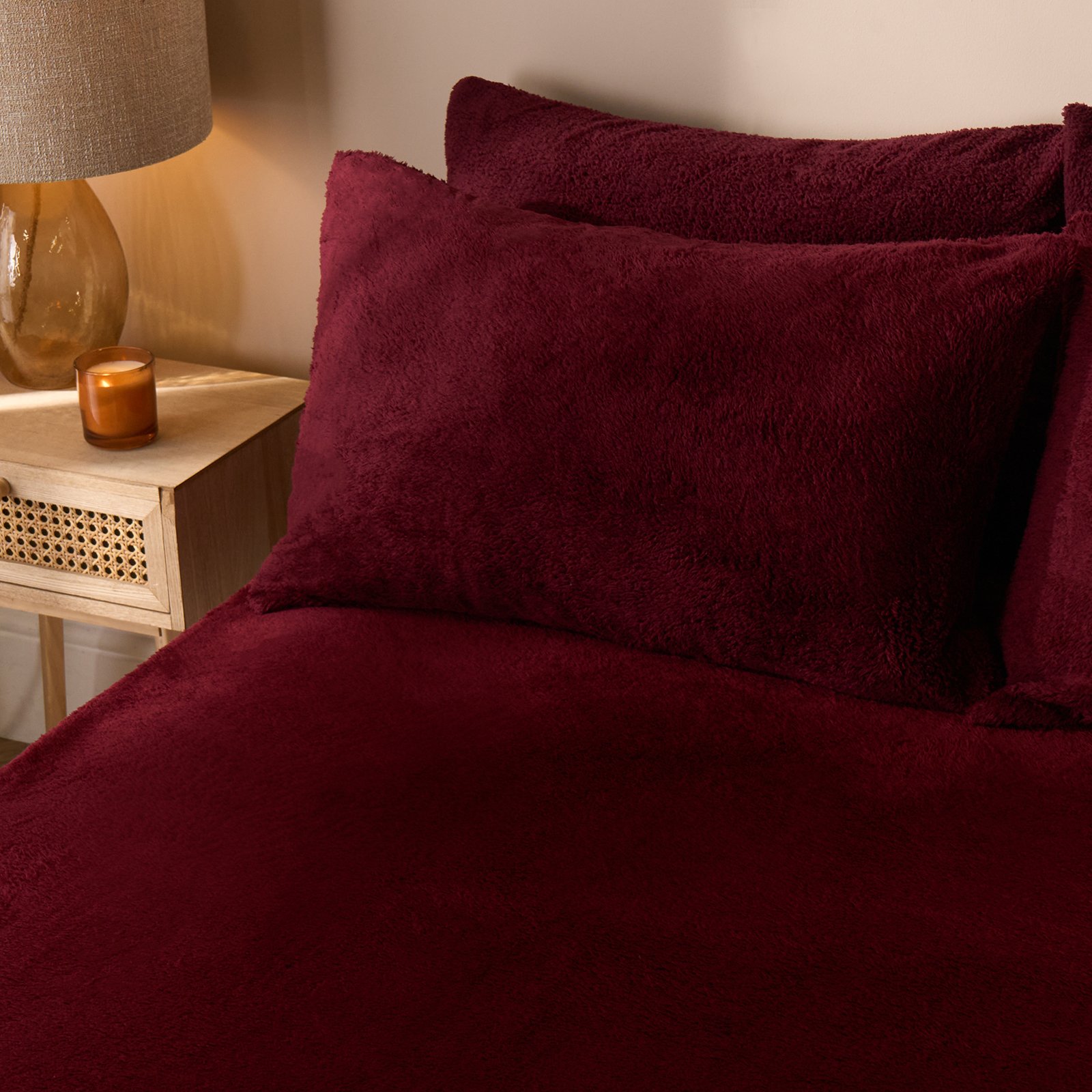 OHS Teddy Fleece Thermal Fitted Bed Sheet Burgundy - Super King