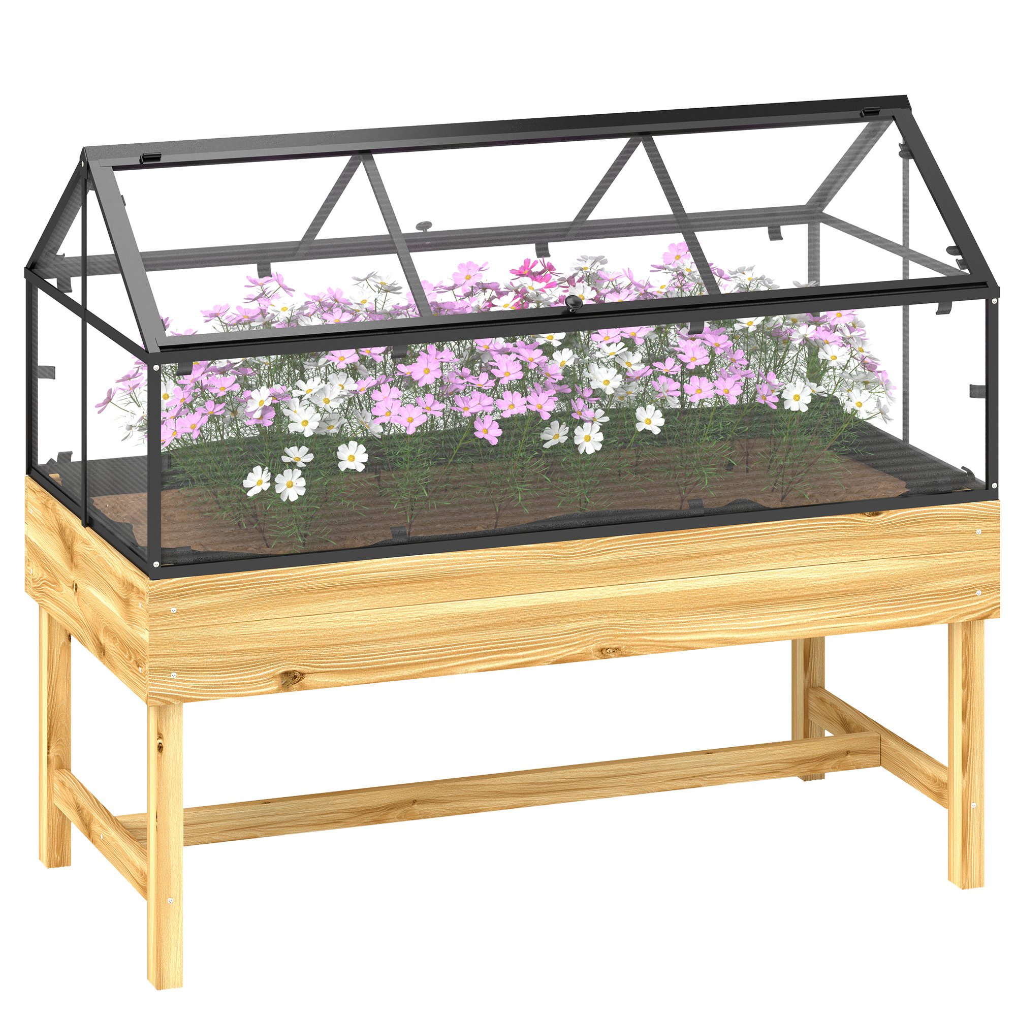 Outsunny Polycarbonate Raised Garden Bed - Natural Wood