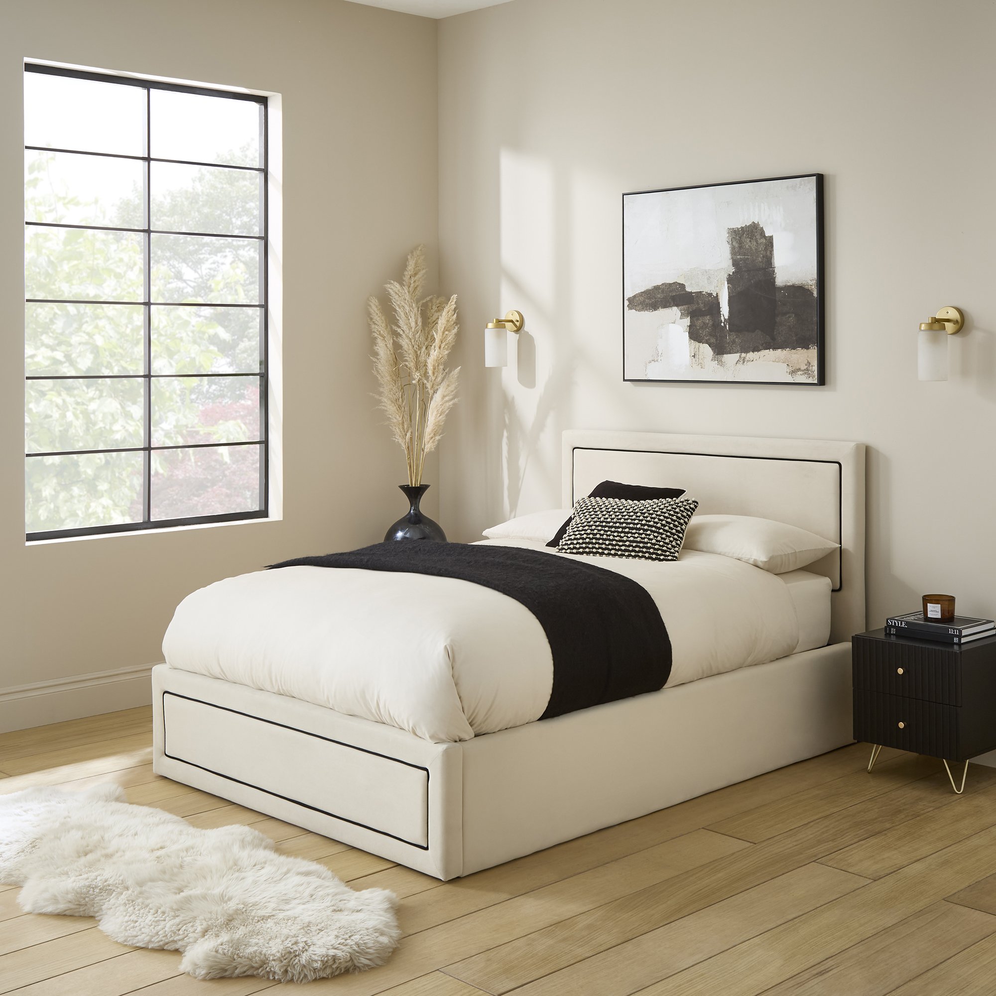 GFW Chloe Double Velvet End Lift Ottoman Bed - Natural