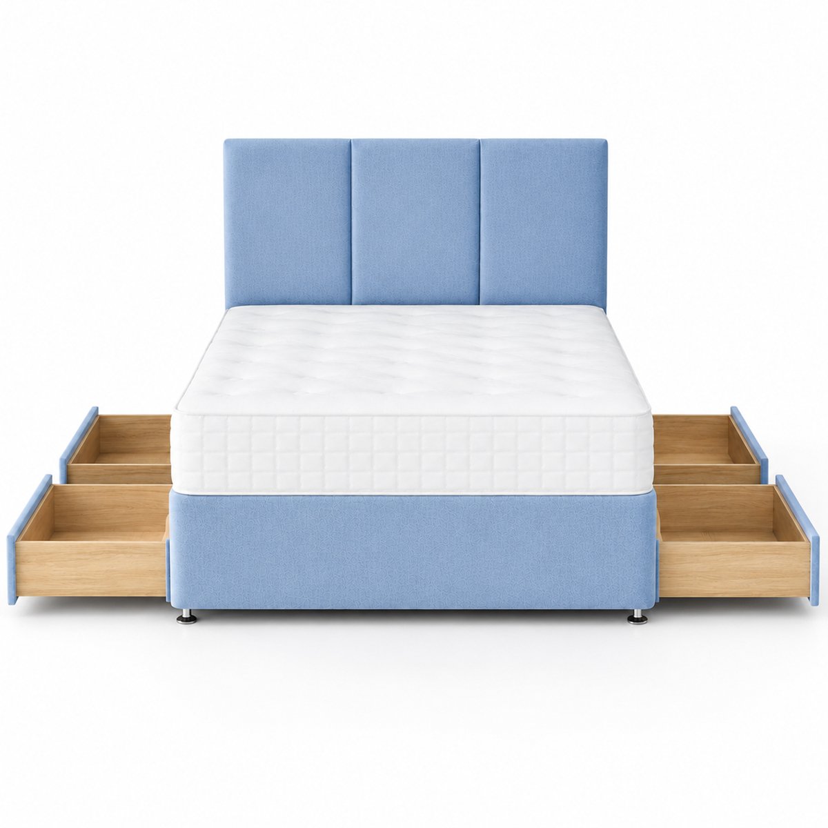 Comfy Deluxe 4ft Small Double  4 -Drawer Plush Velvet Divan Bed Set -  Sky Blue