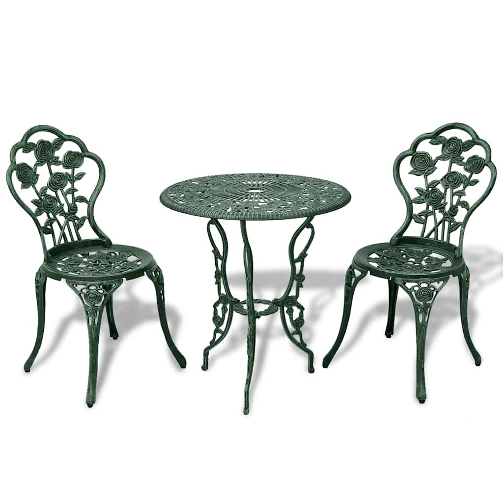 Walplus 3 Piece Cast Aluminium Bistro Set - Green - 59 x 59 x 62 cm