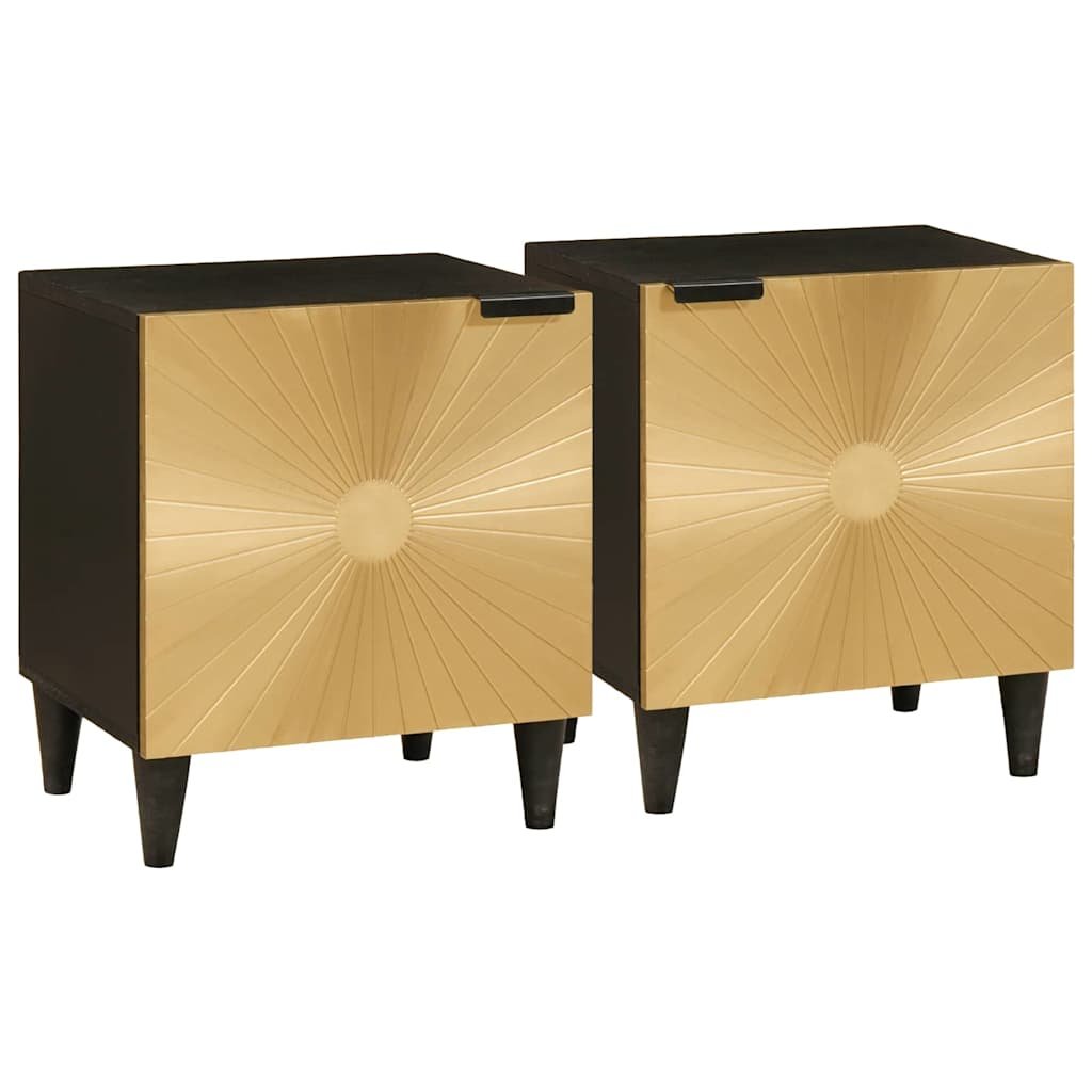 Walplus Pack of 2 Bedside Cabinet - Black and Gold - 40 x 33 x 46 cm