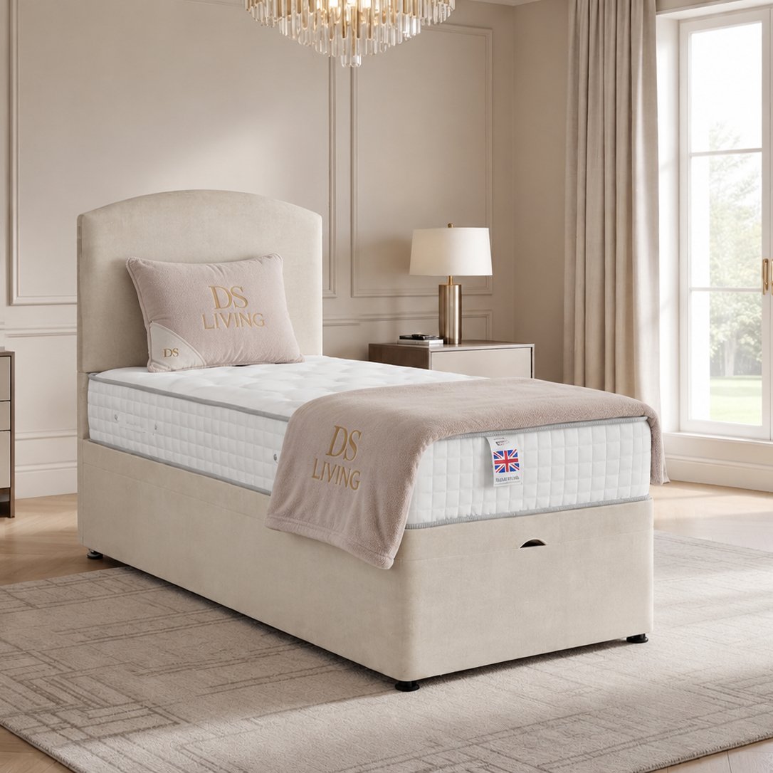 DS Living Opulence Single Upholstered Ottoman Bed Frame - Cream