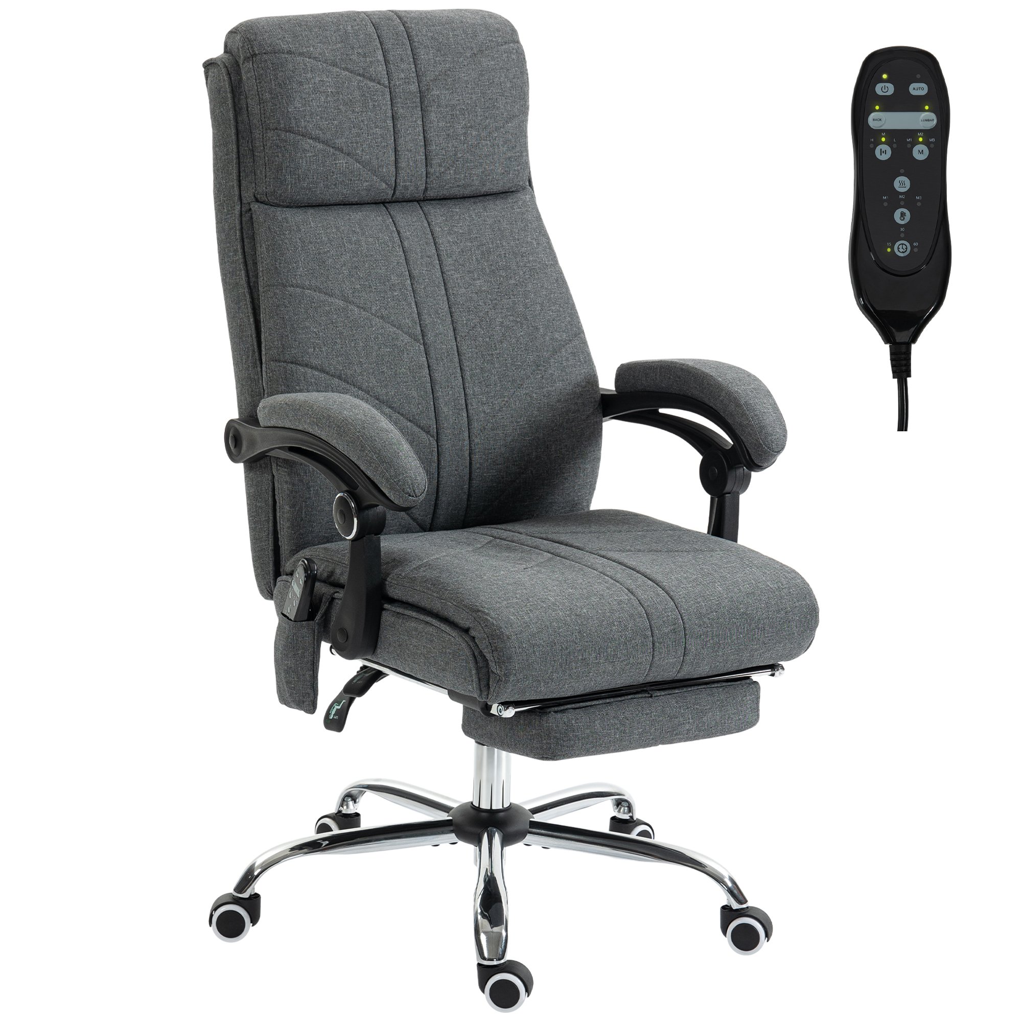 Vinsetto 4 Point Vibration High Back Faux Linen Desk Chair - Grey