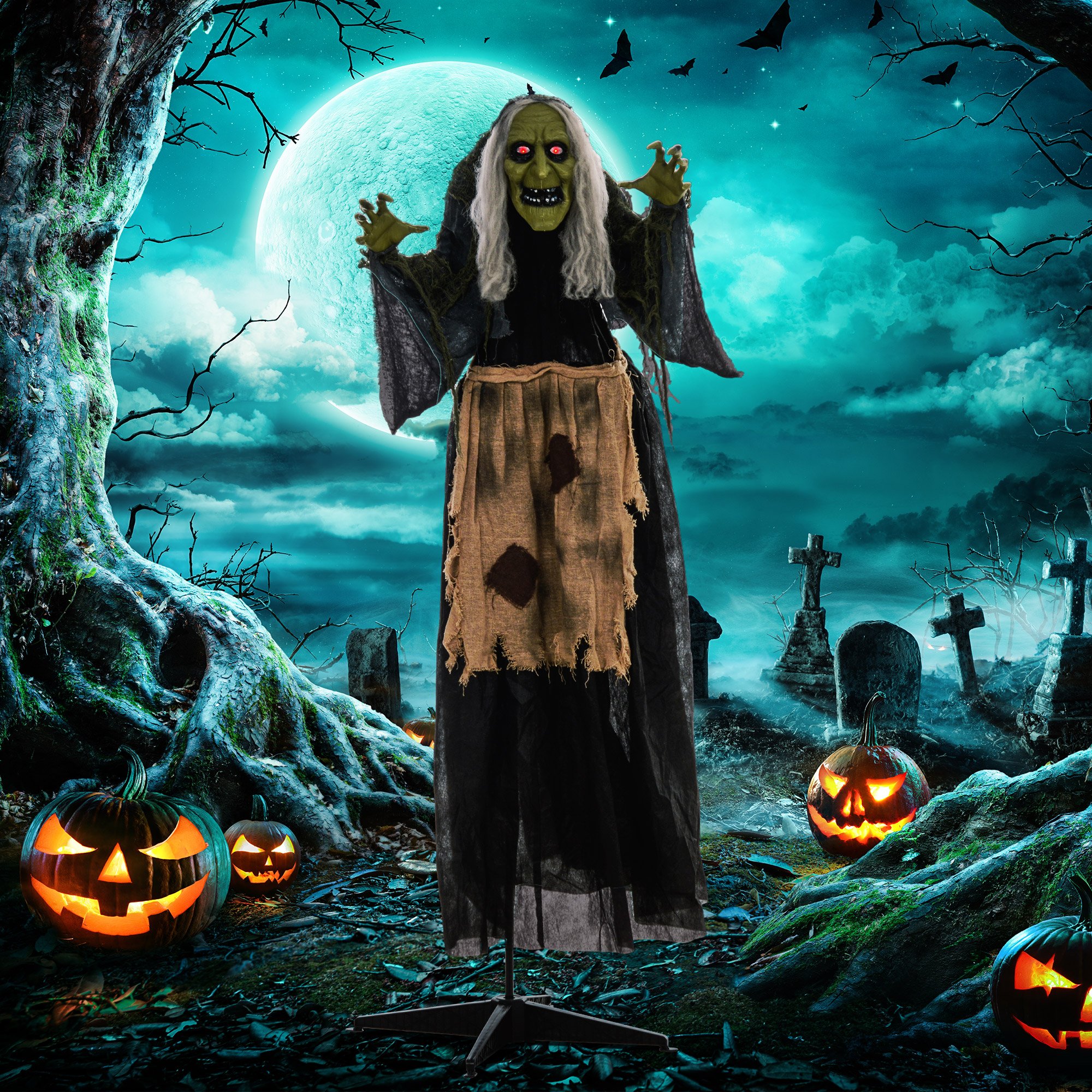 HOMCOM 5.2ft Animated Halloween Standing Witch Decoration