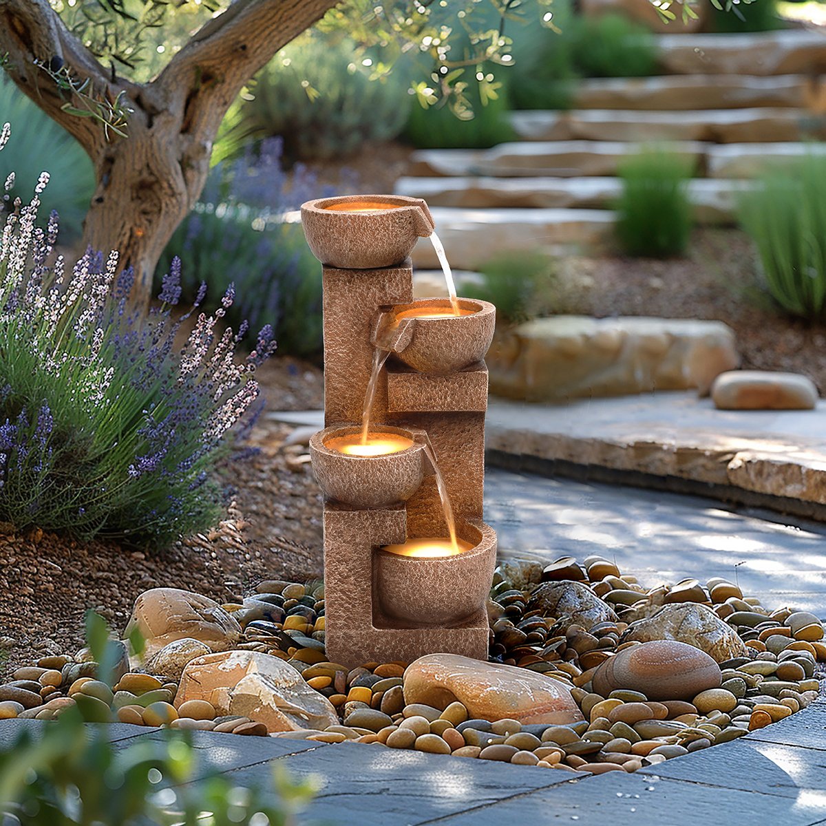Charles Bentley Danube Mains Powered Cascading Water Feature - Brown