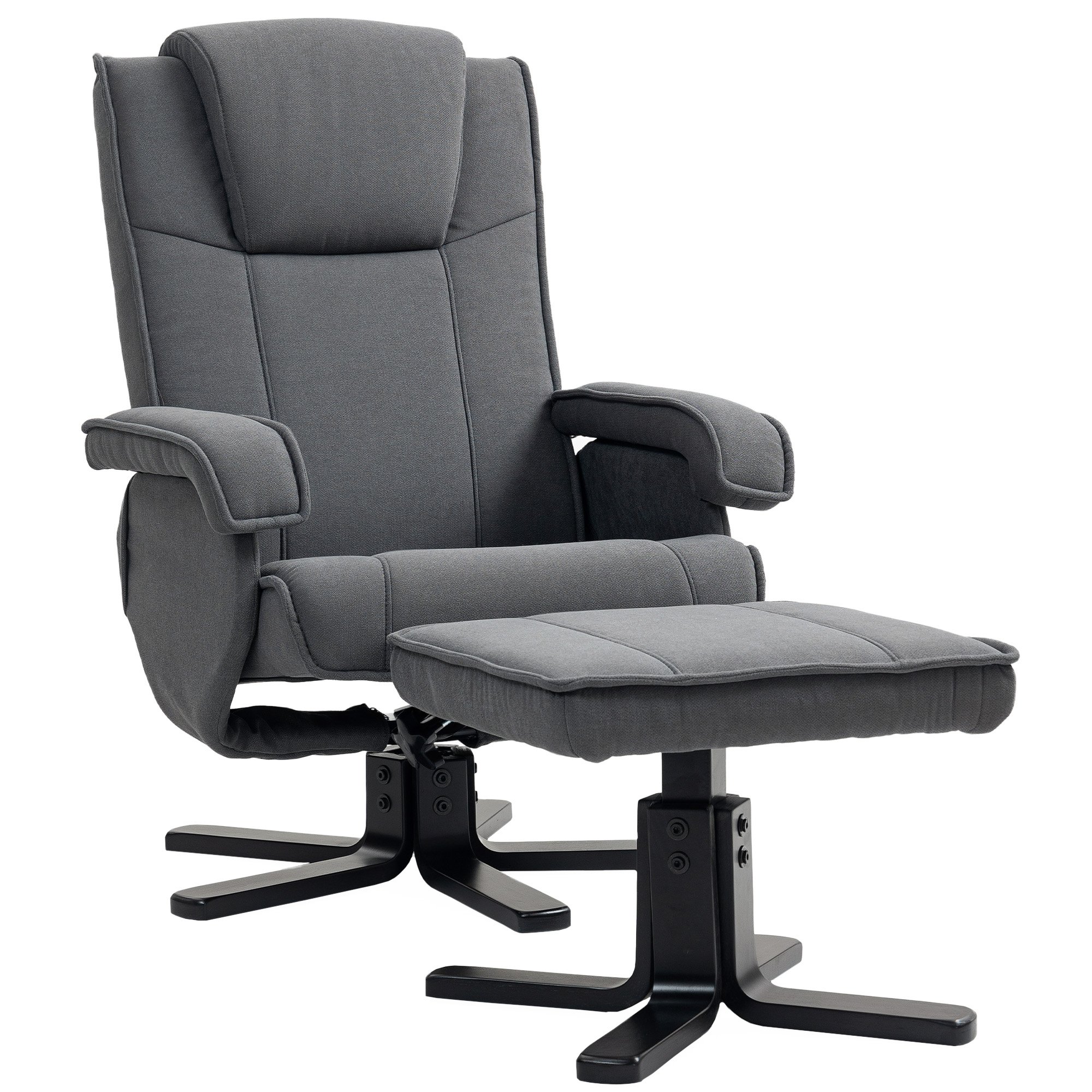 HOMCOM Velvet Swivel Recliner Chair with Footstool and Ottoman - Charcoal Grey