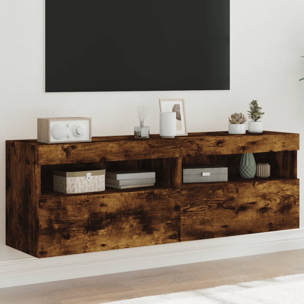 Walplus Pack of 2 LED TV Wall Unit - Dark Oak - 60 x 30 x 40 cm