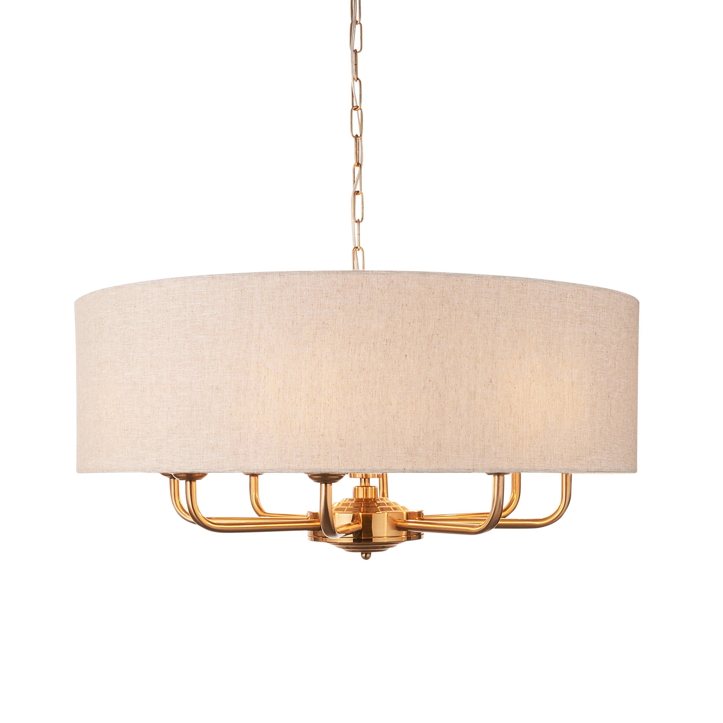 Loops Direct Highclere 8-Light LED Fabric Pendant Light - Vintage Brass