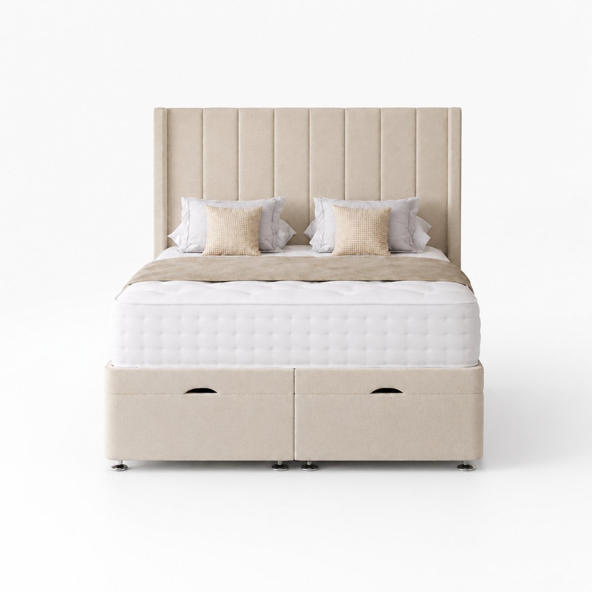 Comfy Deluxe  Ameila Wing 5ft King Size End Lift Ottoman Bed Set - Cream